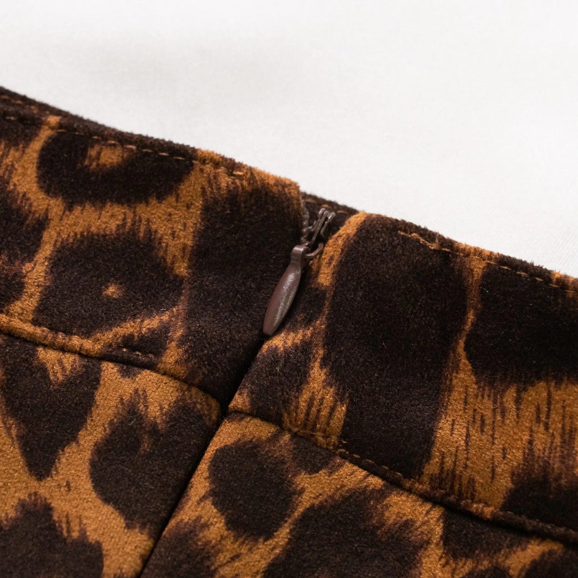 Women's Faux Suede Leopard Print High Waist Zipper Mini A-Line Short Skirt
