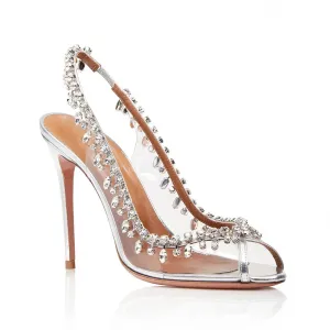 Women's Fish Mouth Open-heeled Chain Diamond High-heel Sandals