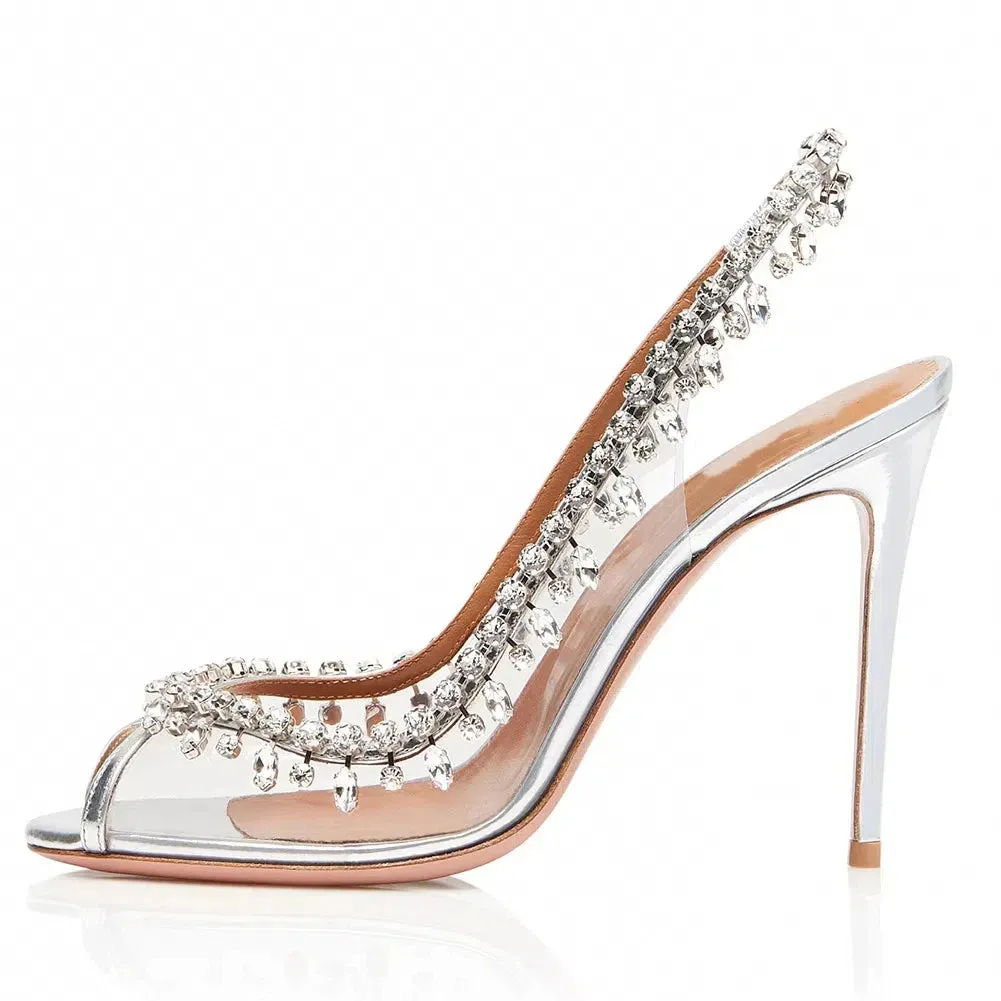 Women's Fish Mouth Open-heeled Chain Diamond High-heel Sandals