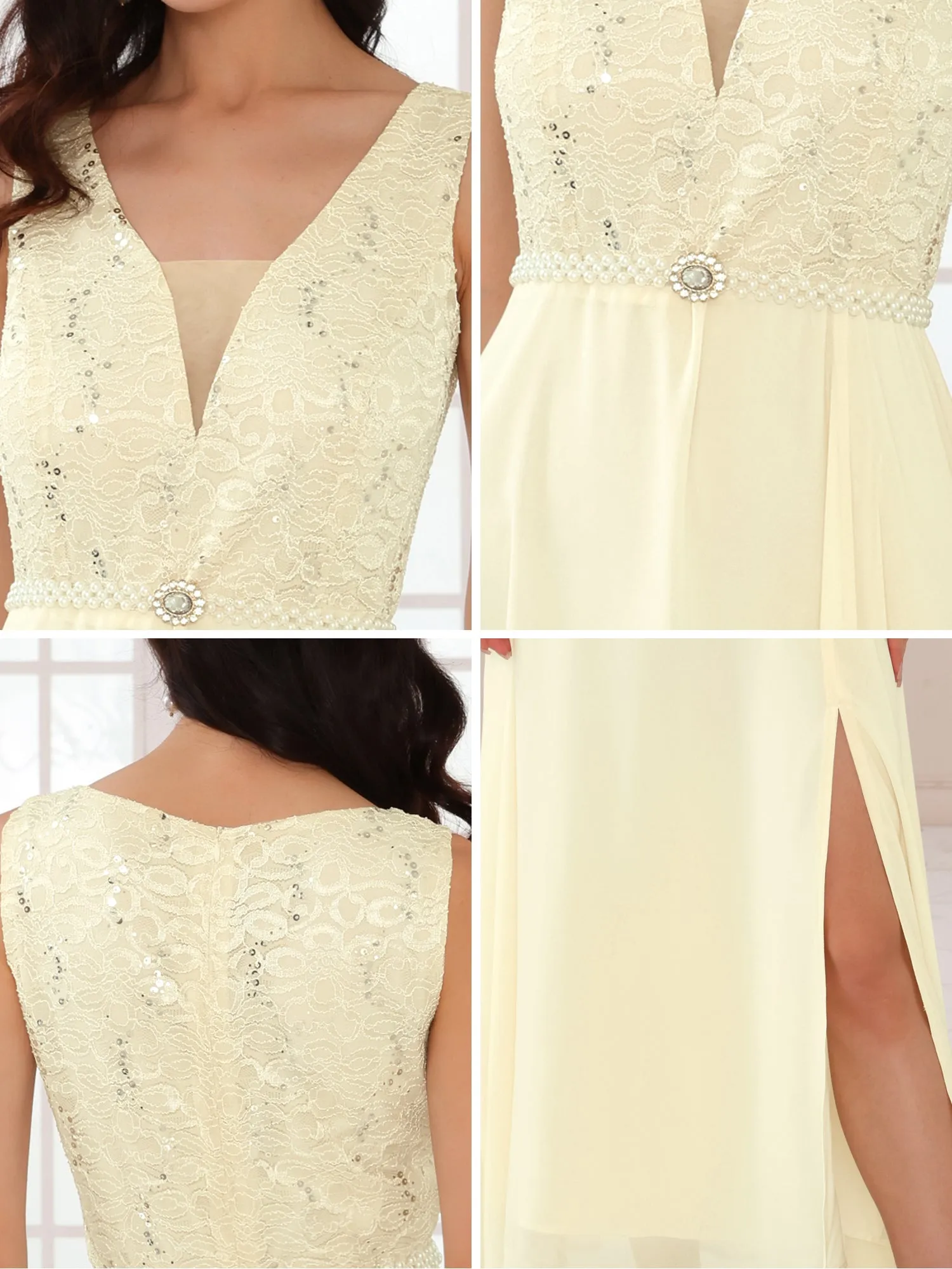Women's Gown Dress Lace V Neck Sleeveless Cocktail Wedding Guest Dresses