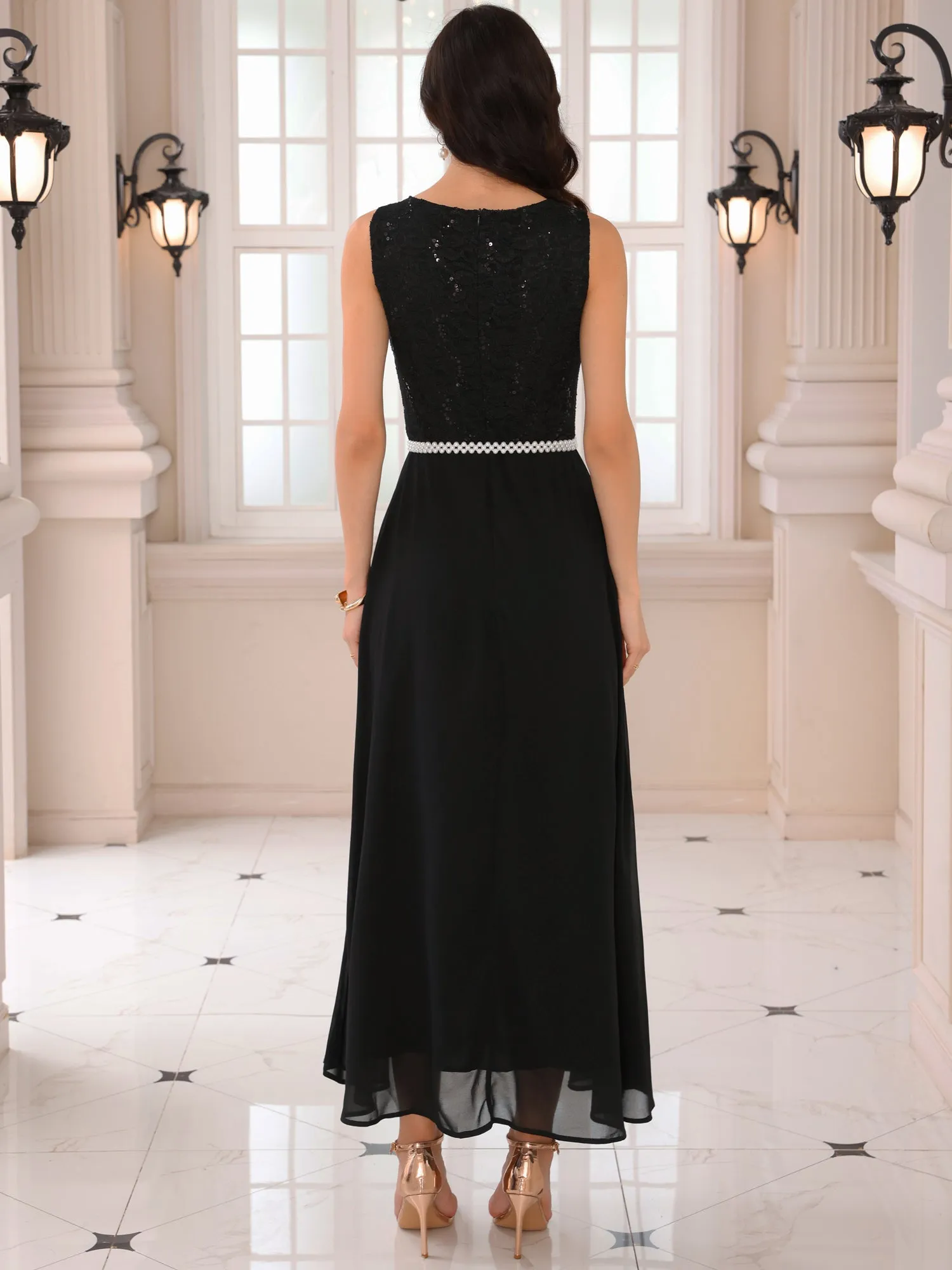 Women's Gown Dress Lace V Neck Sleeveless Cocktail Wedding Guest Dresses