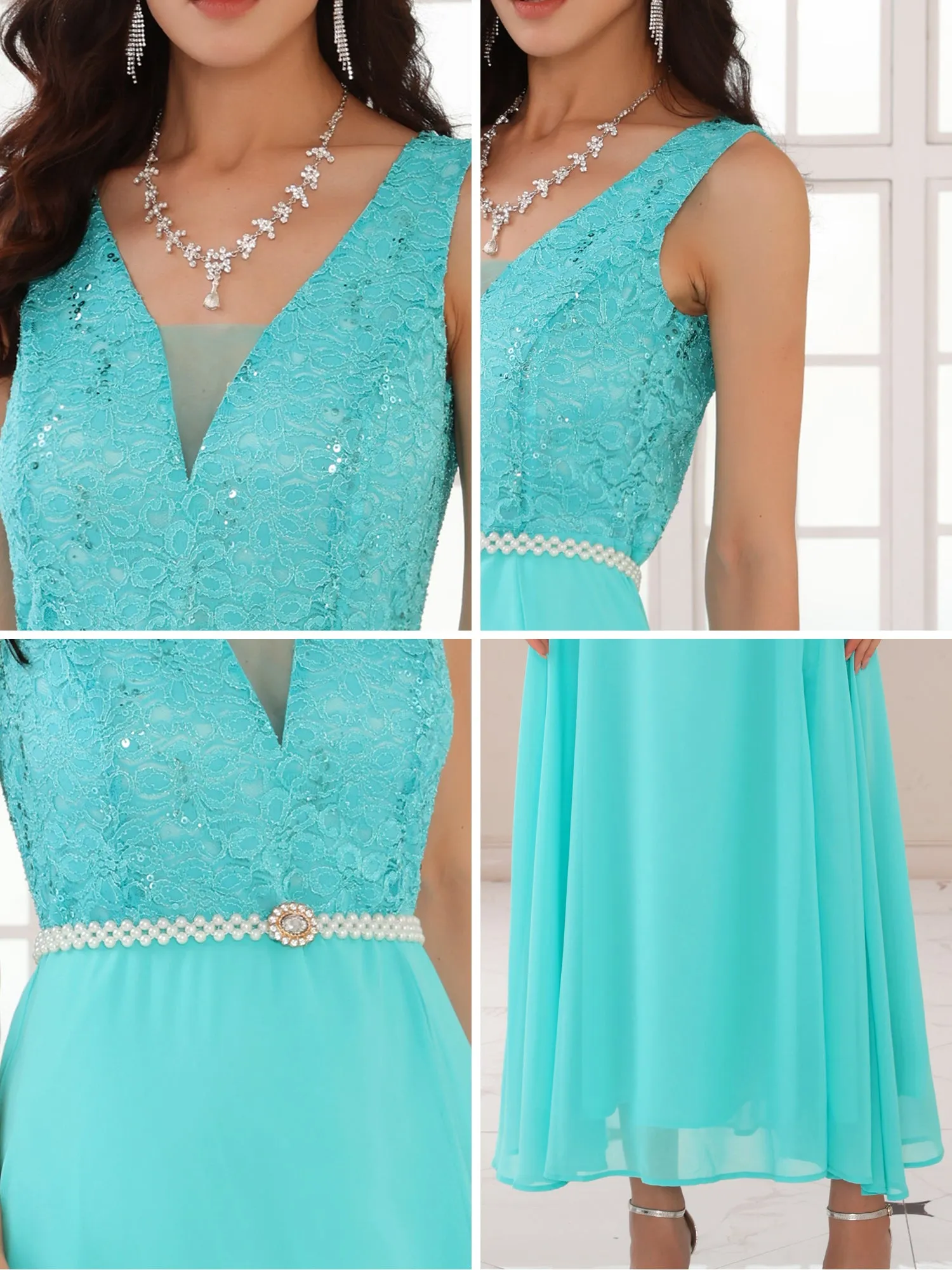 Women's Gown Dress Lace V Neck Sleeveless Cocktail Wedding Guest Dresses