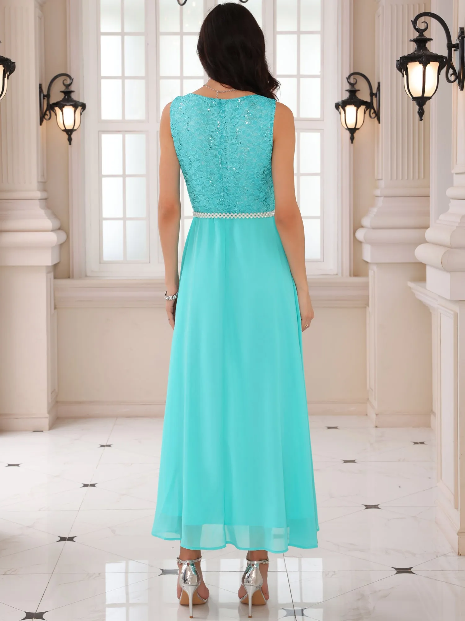 Women's Gown Dress Lace V Neck Sleeveless Cocktail Wedding Guest Dresses