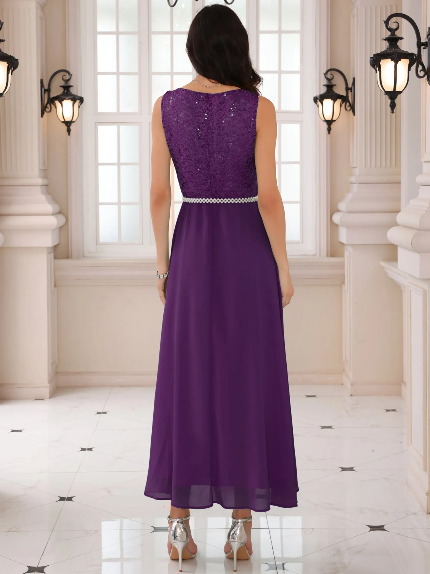 Women's Gown Dress Lace V Neck Sleeveless Cocktail Wedding Guest Dresses
