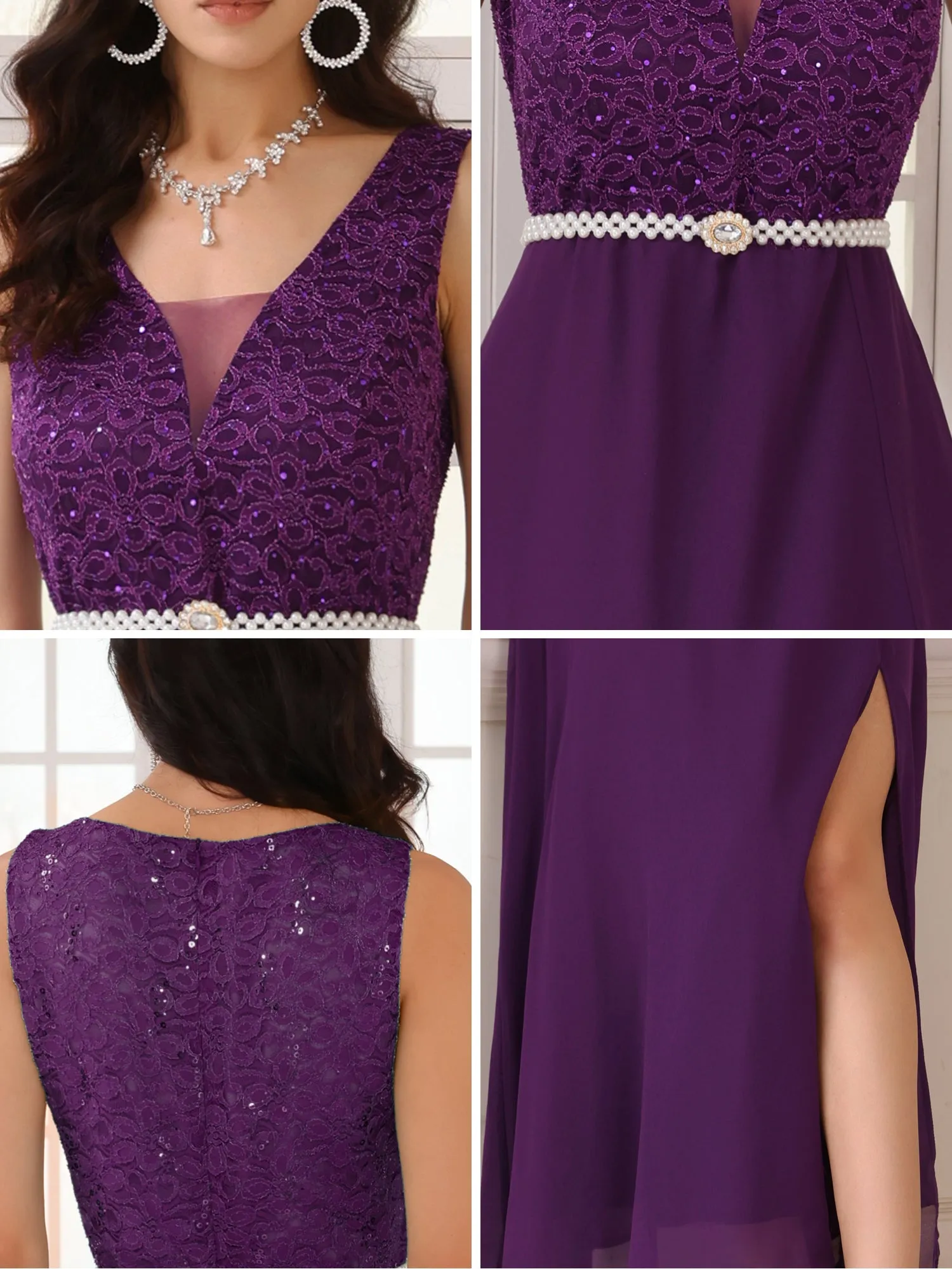 Women's Gown Dress Lace V Neck Sleeveless Cocktail Wedding Guest Dresses