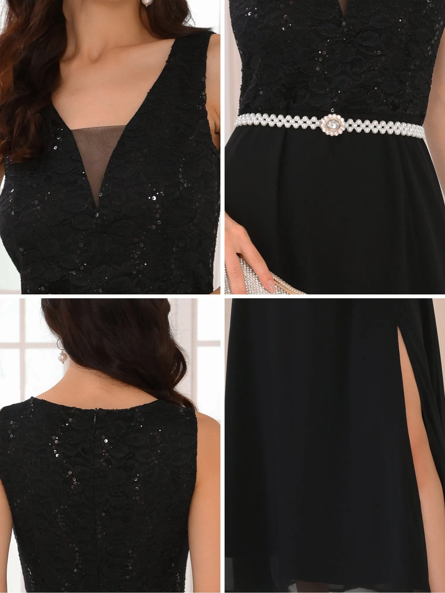Women's Gown Dress Lace V Neck Sleeveless Cocktail Wedding Guest Dresses