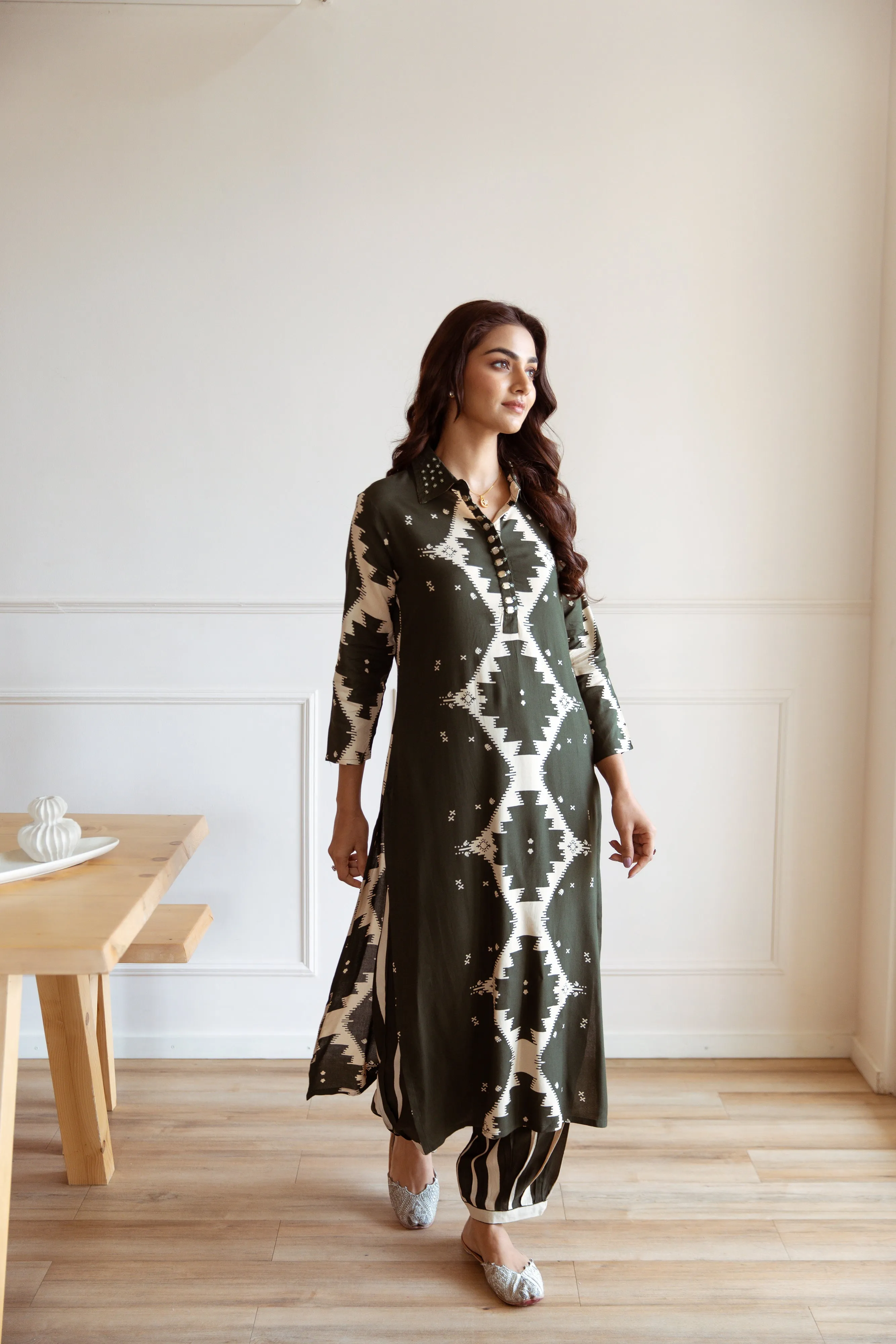 Women's Green German rayon Kurta Afghani Salwar Set