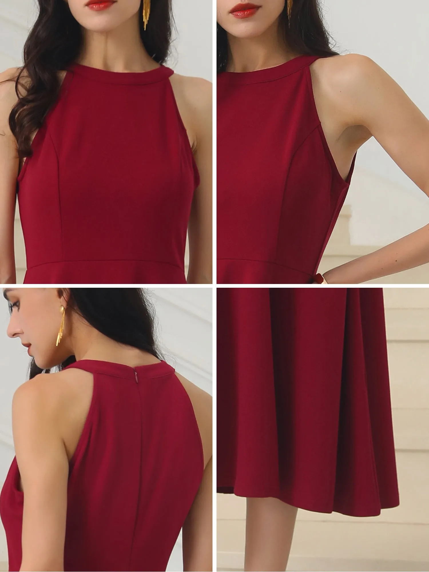 Women's Halter Neck Dresses Sleeveless Formal Cocktail Midi Dress