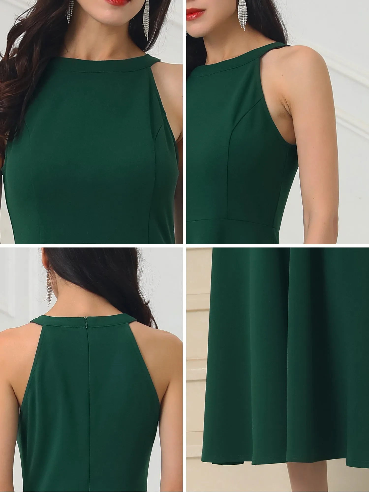 Women's Halter Neck Dresses Sleeveless Formal Cocktail Midi Dress