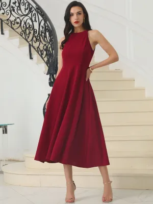 Women's Halter Neck Dresses Sleeveless Formal Cocktail Midi Dress
