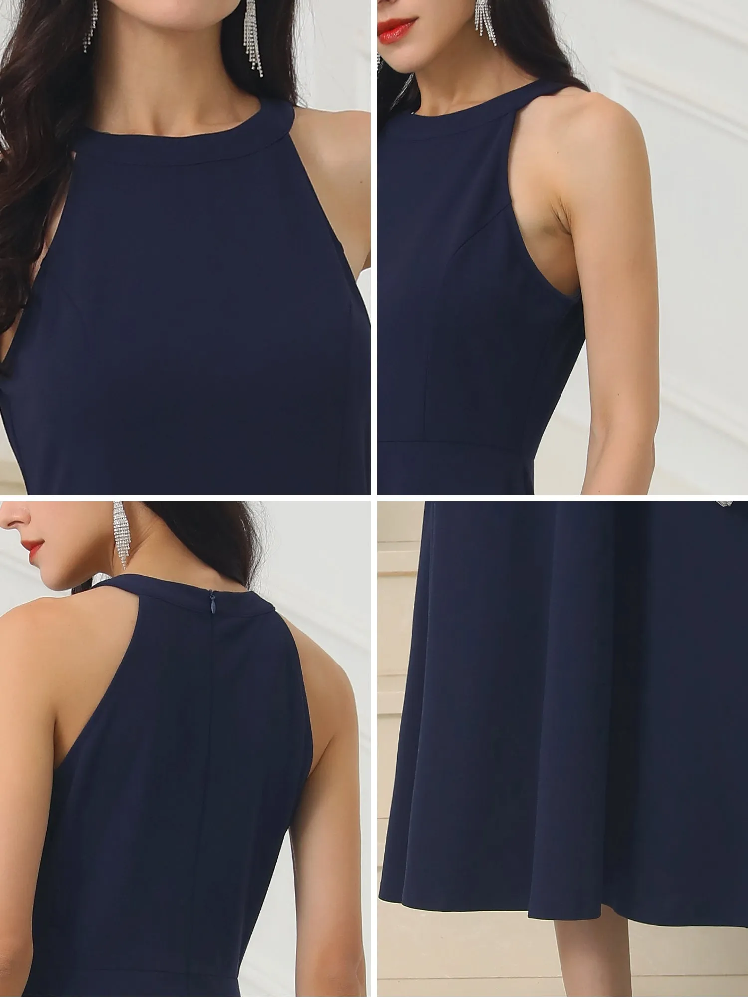 Women's Halter Neck Dresses Sleeveless Formal Cocktail Midi Dress