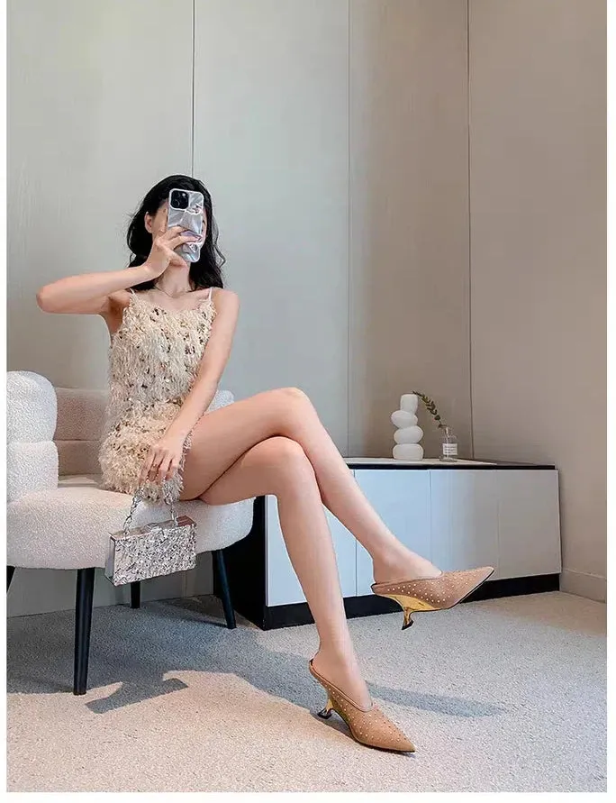 Women's Mesh Rhinestone Hollow Breathable High Wedge Heels