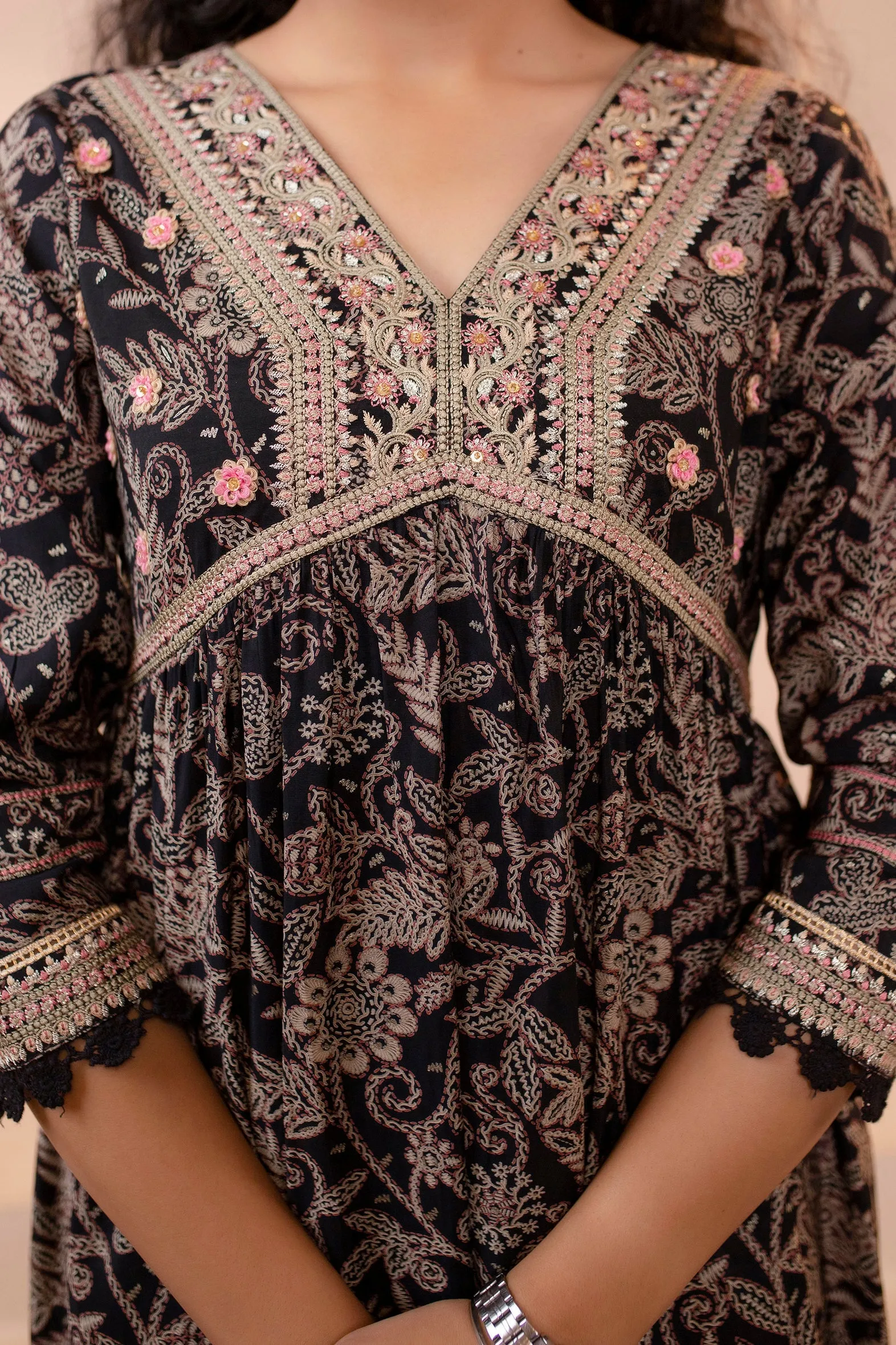 Women's Muslin Black Alia Cut A-line Kurta