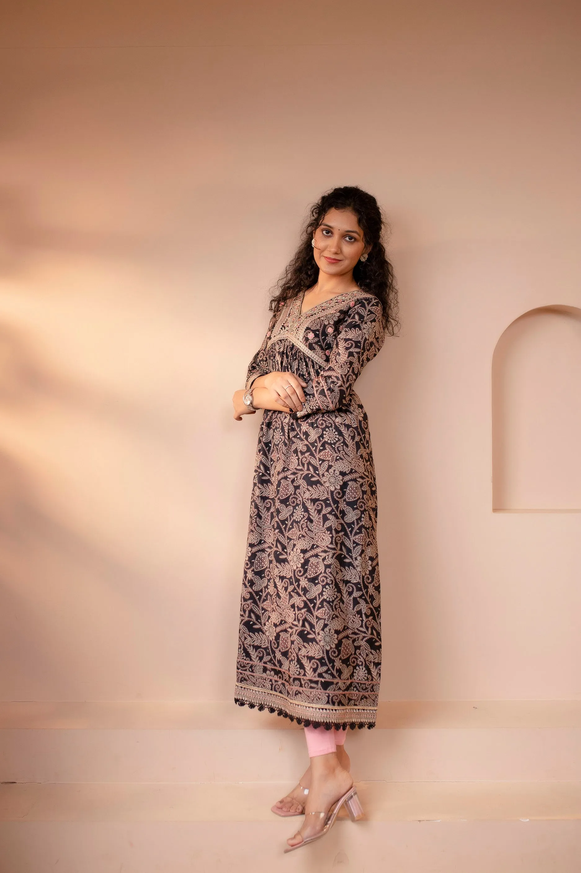 Women's Muslin Black Alia Cut A-line Kurta