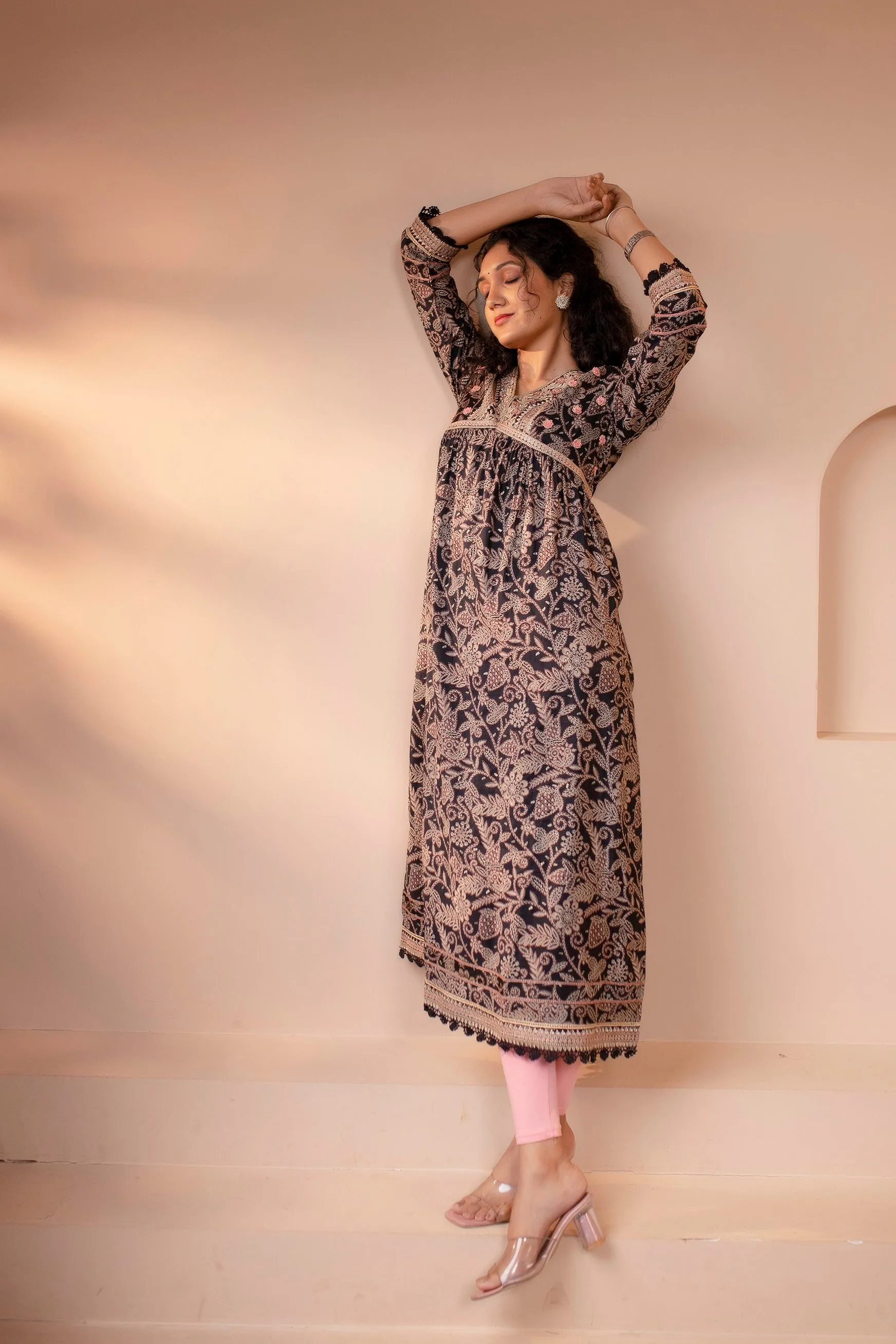 Women's Muslin Black Alia Cut A-line Kurta