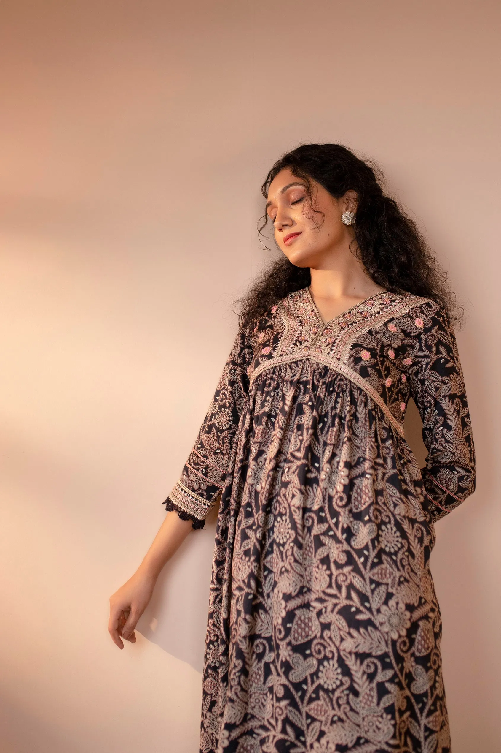 Women's Muslin Black Alia Cut A-line Kurta