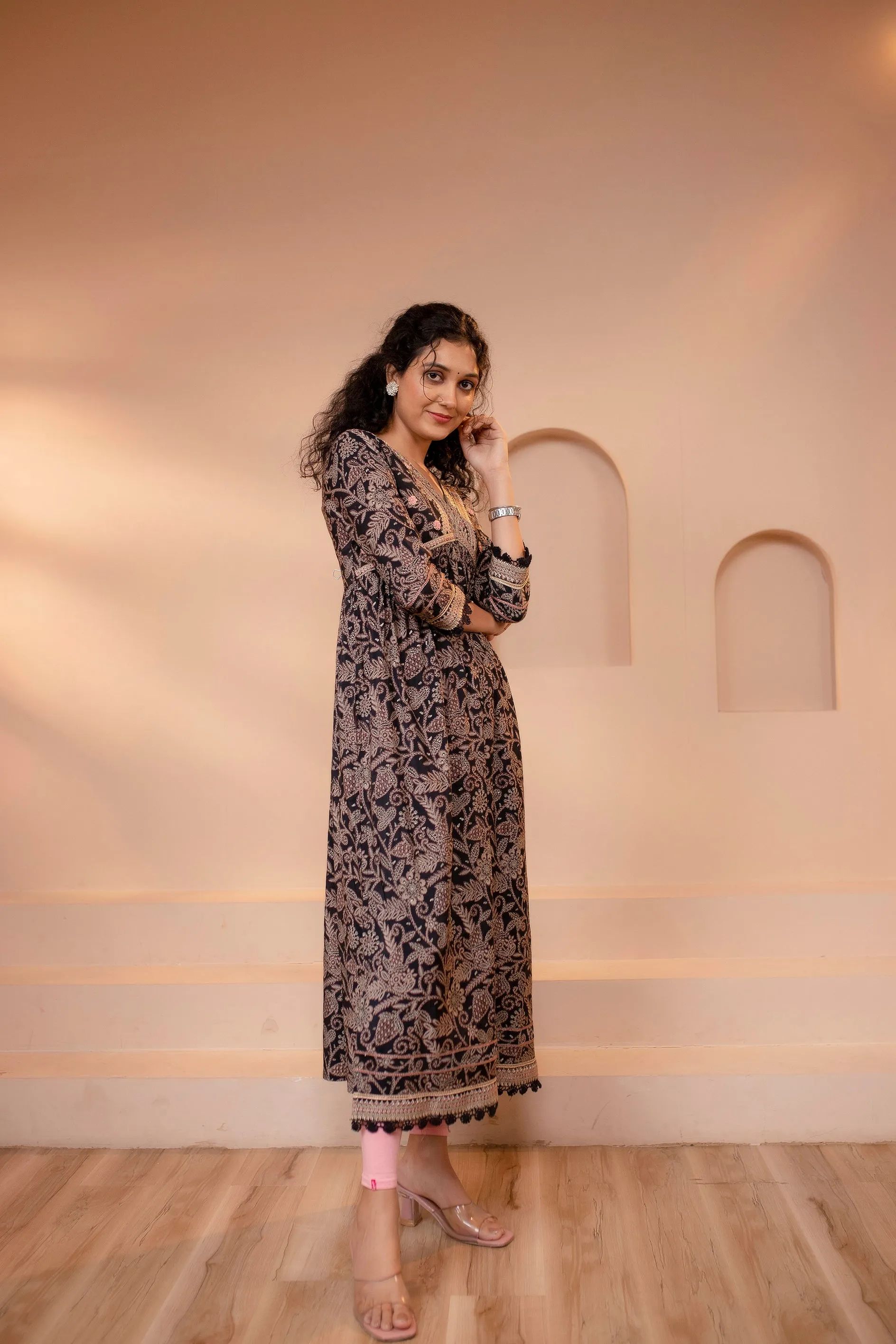 Women's Muslin Black Alia Cut A-line Kurta
