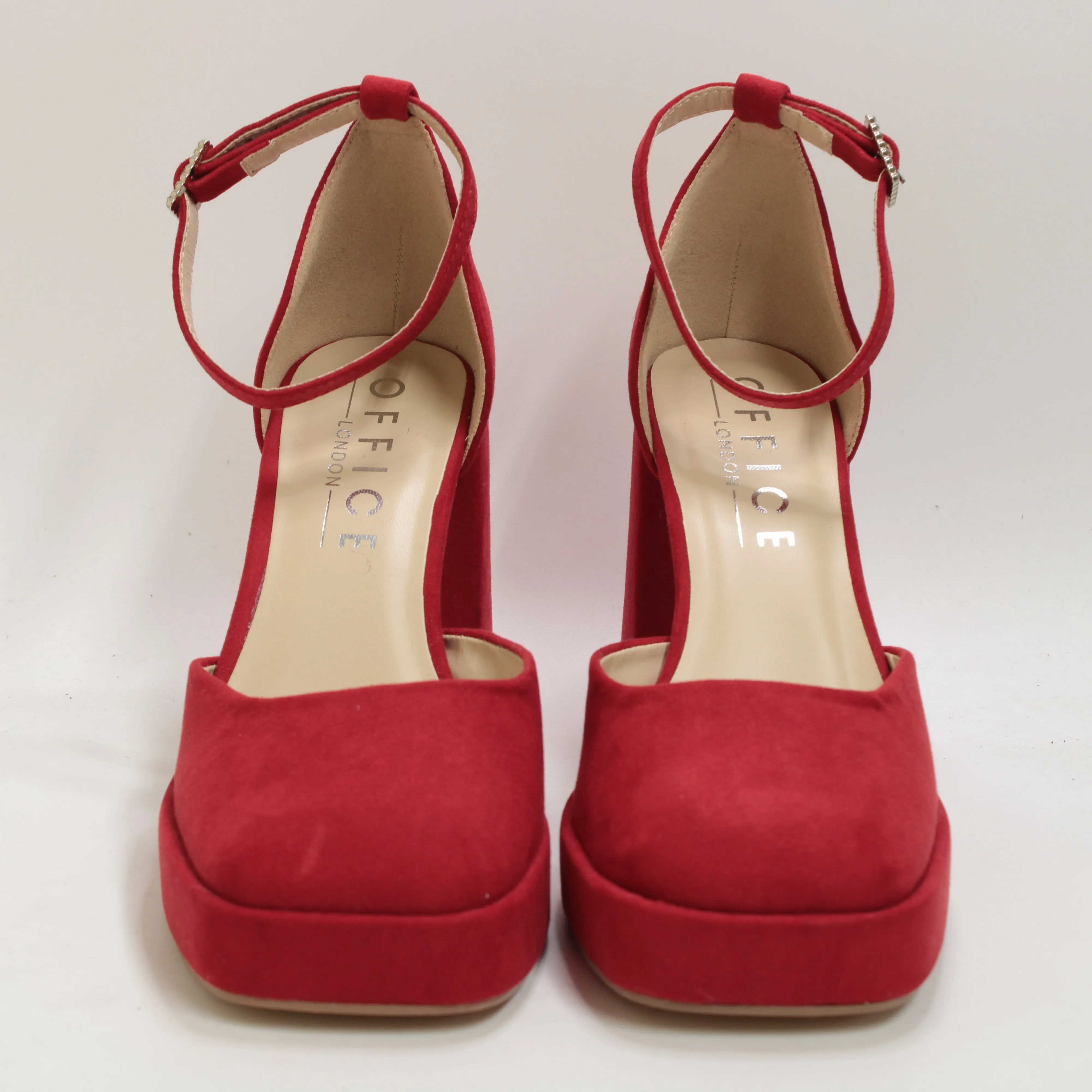 Womens Office Heyday Two Part Embellished Buckle Platforms Red