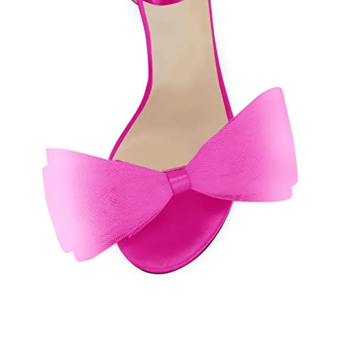 Women's One Strap Heeled Sandals Open Toe Bow Knot Satin Pumps Ankle Buckle Strap Stiletto Heels Summer Shoes