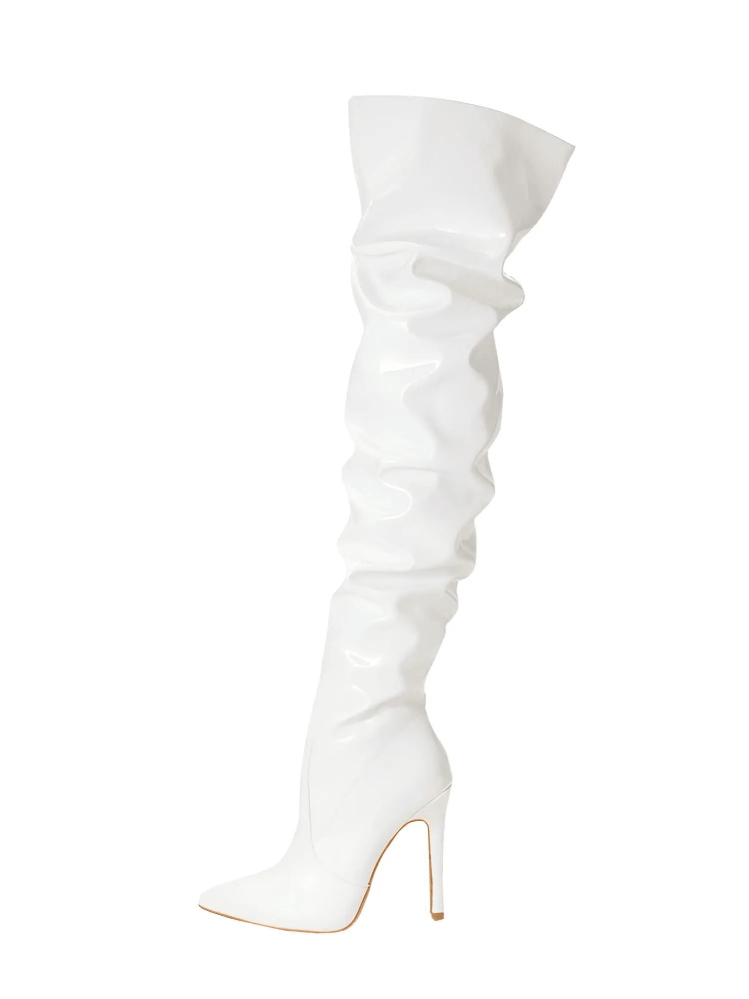 Women's Patent Leather Thigh Boots High Heels Solid Pointed Toe Stiletto Side Zipper