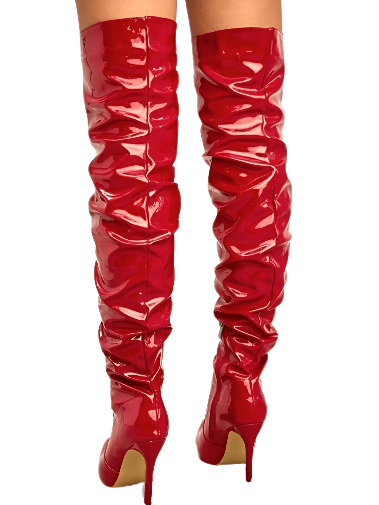 Women's Patent Leather Thigh Boots High Heels Solid Pointed Toe Stiletto Side Zipper