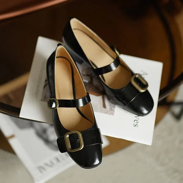 Women's Retro Metal Buckle Chunky Heels Mary Jane 69087042S