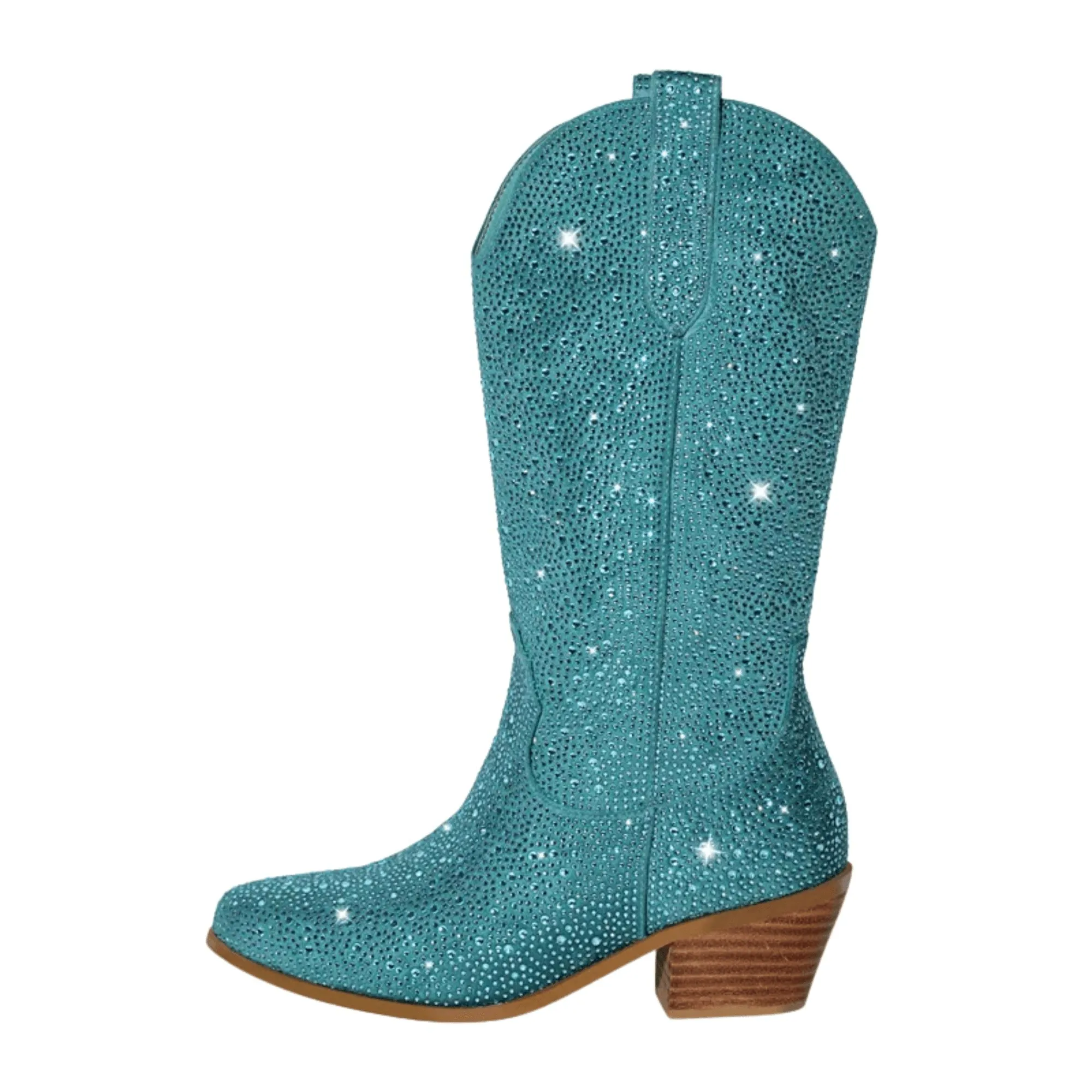 Women's Rhinestone Cowboy Boots Side Zipper Knee High Boots Rhinestone Booties Glitter Bling Shiny Western Pointed Toe Block Heel Cowgirl Boots