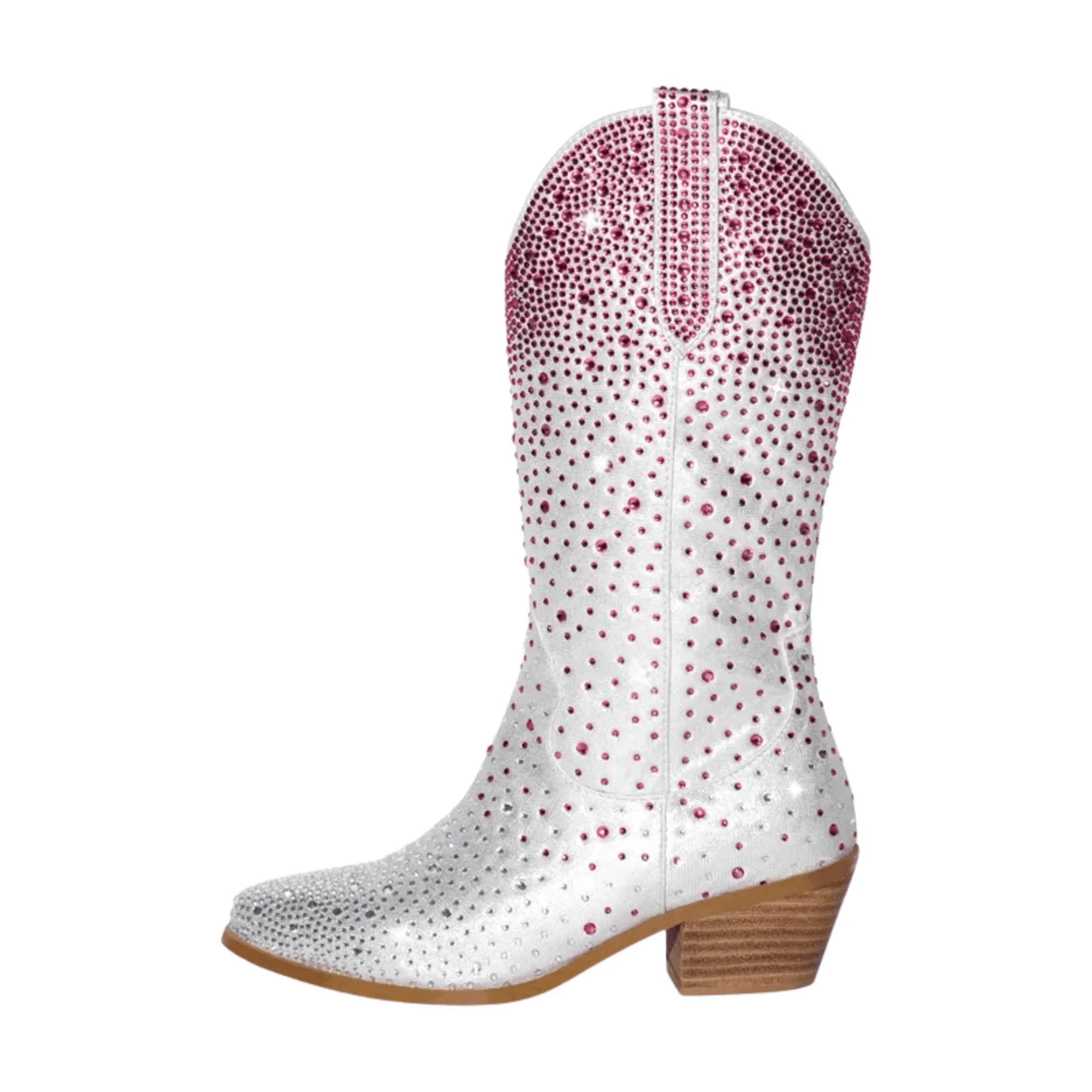 Women's Rhinestone Cowboy Boots Side Zipper Knee High Boots Rhinestone Booties Glitter Bling Shiny Western Pointed Toe Block Heel Cowgirl Boots