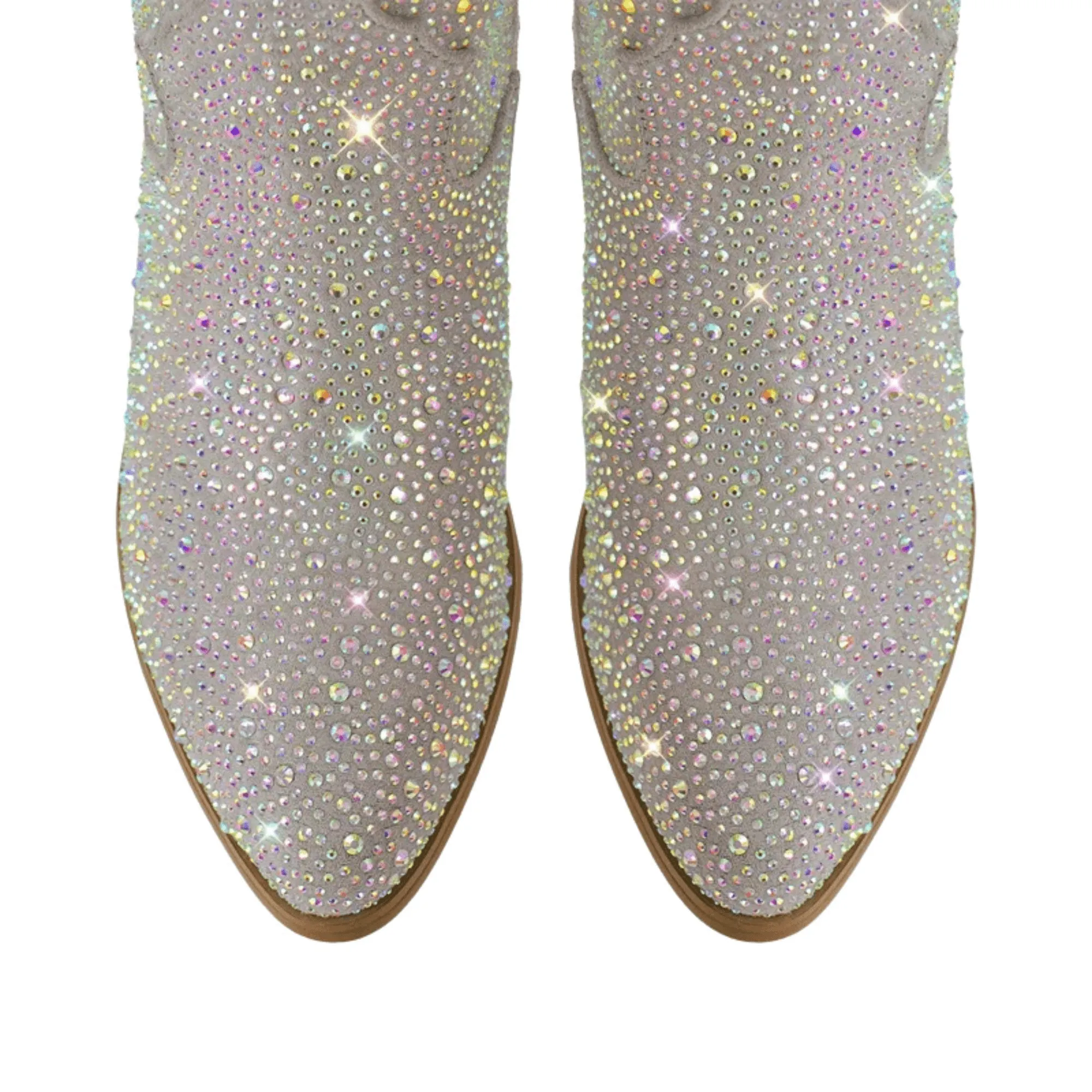 Women's Rhinestone Cowboy Boots Side Zipper Knee High Boots Rhinestone Booties Glitter Bling Shiny Western Pointed Toe Block Heel Cowgirl Boots
