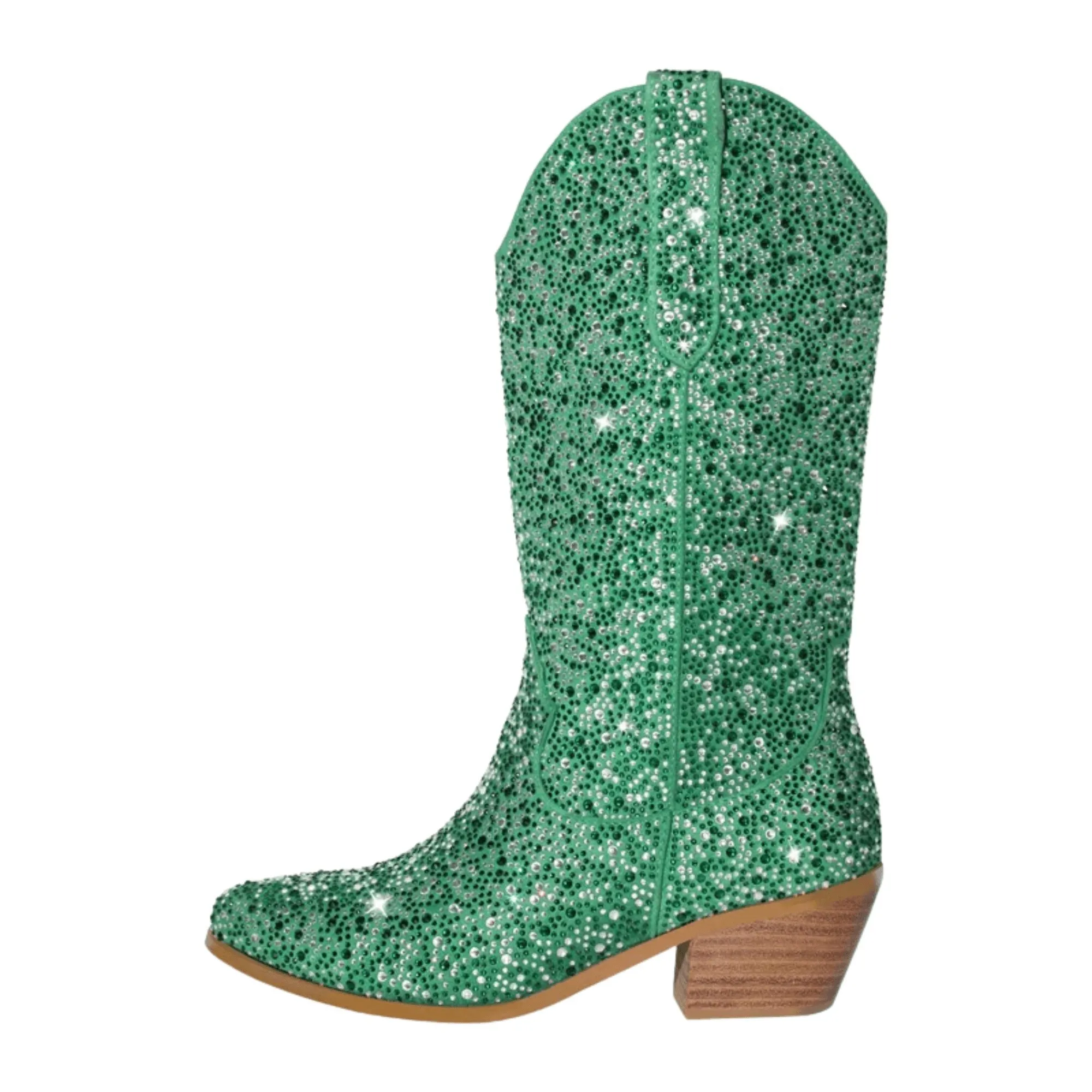 Women's Rhinestone Cowboy Boots Side Zipper Knee High Boots Rhinestone Booties Glitter Bling Shiny Western Pointed Toe Block Heel Cowgirl Boots