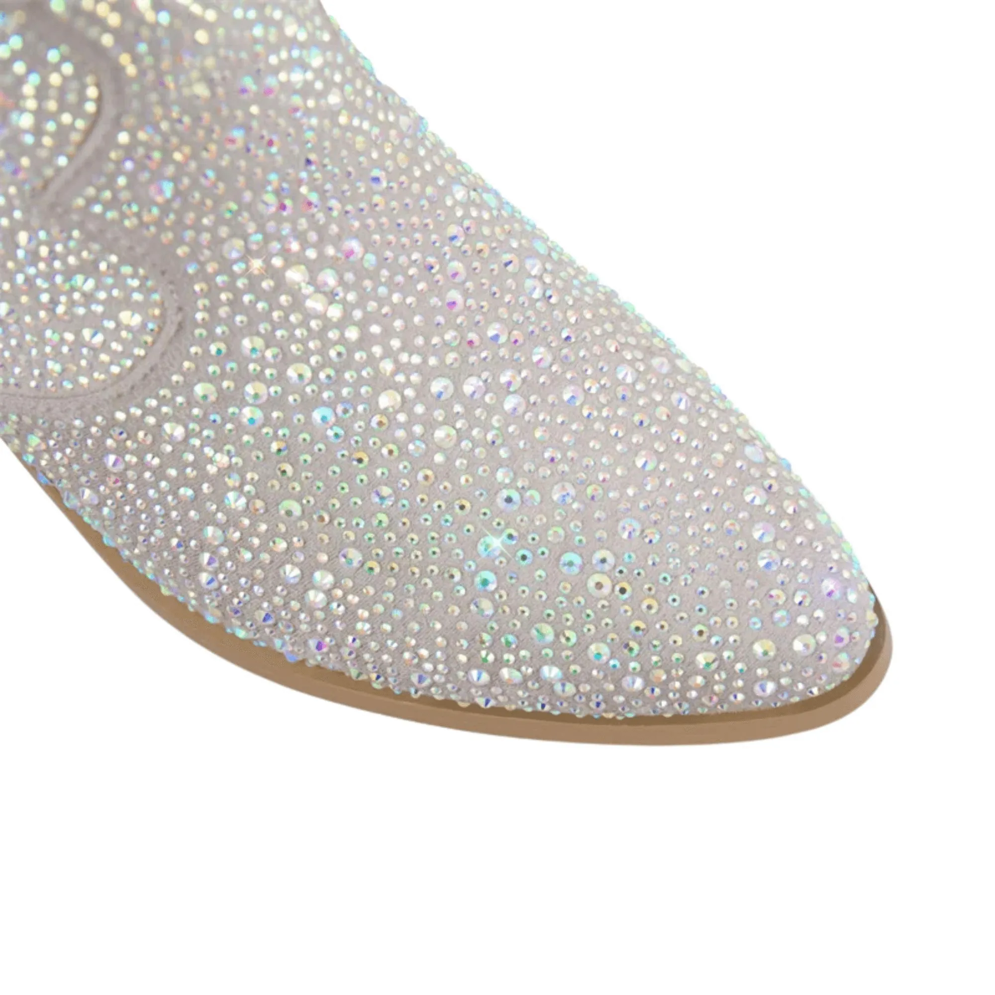 Women's Rhinestone Cowboy Boots Side Zipper Knee High Boots Rhinestone Booties Glitter Bling Shiny Western Pointed Toe Block Heel Cowgirl Boots