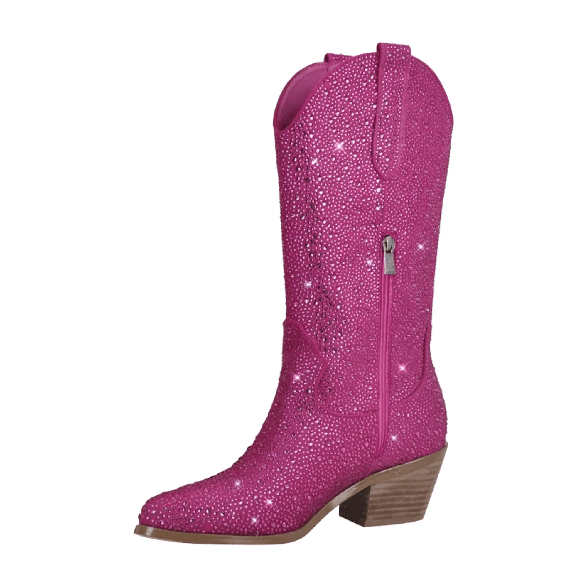 Women's Rhinestone Cowboy Boots Side Zipper Knee High Boots Rhinestone Booties Glitter Bling Shiny Western Pointed Toe Block Heel Cowgirl Boots