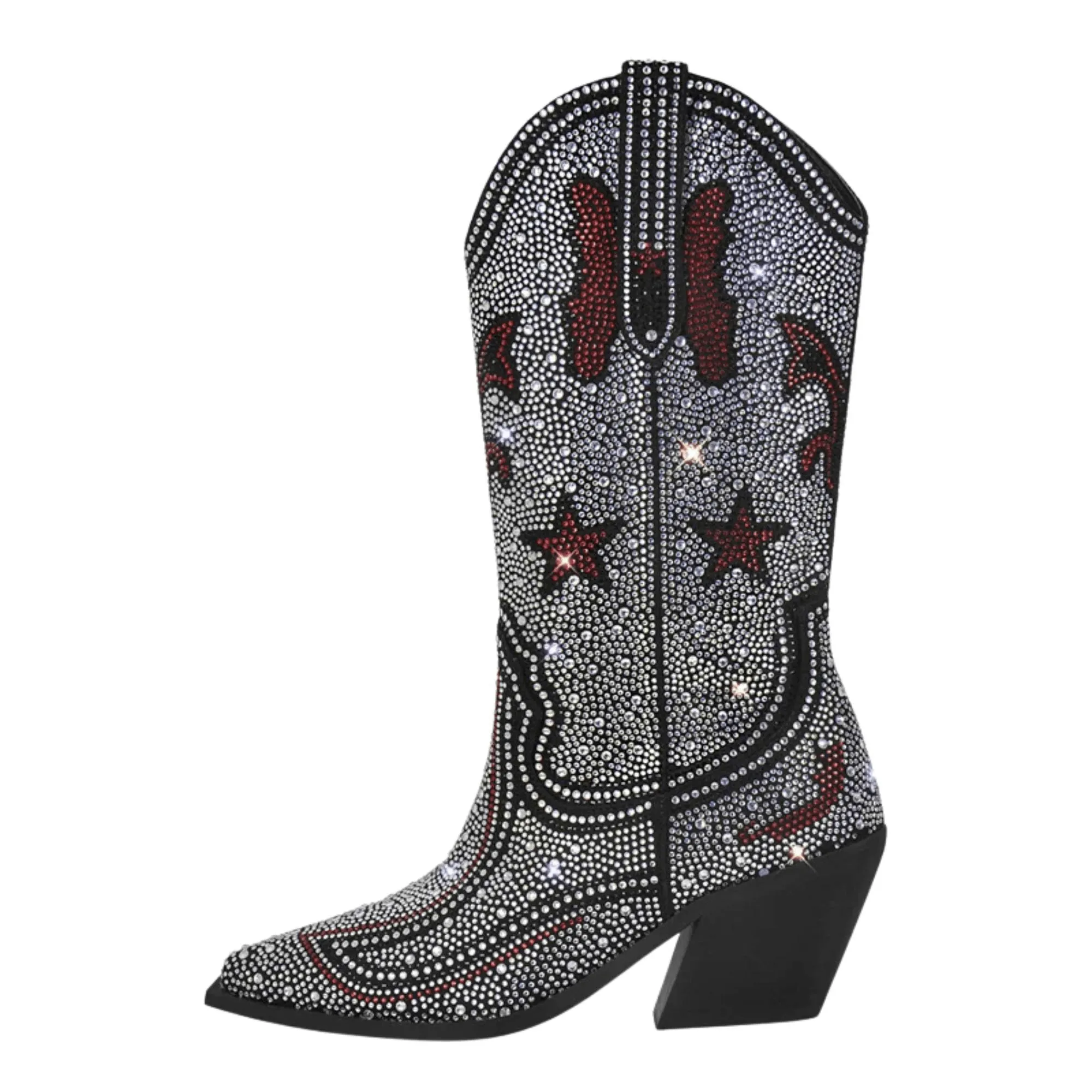 Women's Rhinestone Cowboy Boots Side Zipper Knee High Boots Rhinestone Booties Glitter Bling Shiny Western Pointed Toe Block Heel Cowgirl Boots