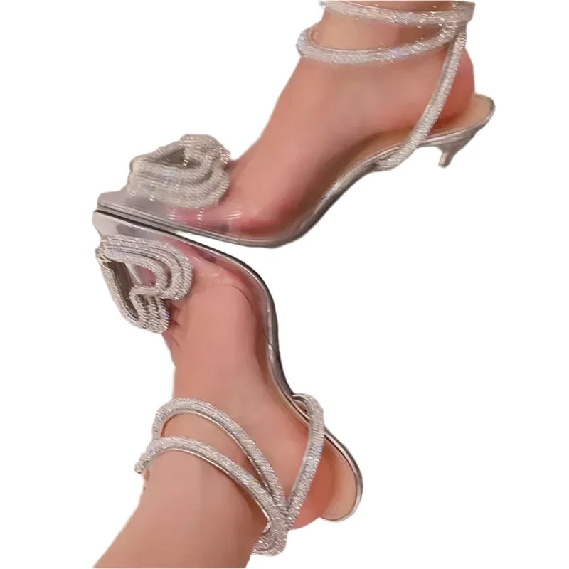 Women's Rhinestone Stiletto High Heel Sandals – Luxury Designer Summer Party Shoes, Elegant & Casual Footwear, Zapatos de Mujer