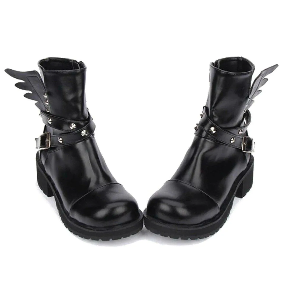 Women's Rivet Buckle Strap & Wings Punk Boots