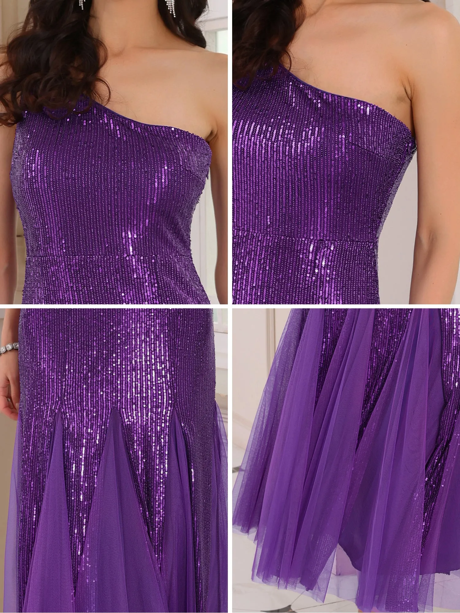 Women's Sequin Cocktail Dress Maxi One Shoulder Mermaid Prom Evening Wedding Dresses