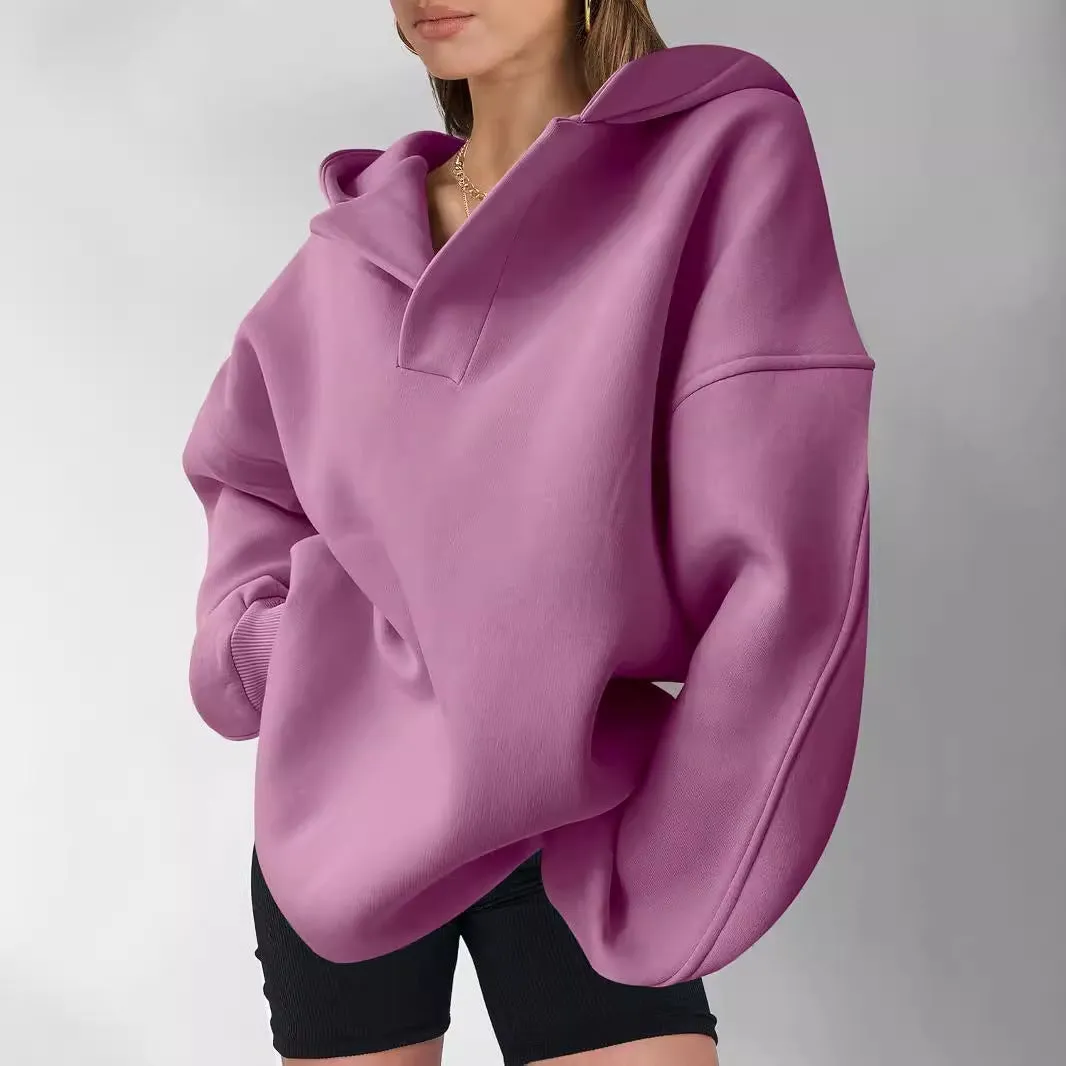 Women's Solid Color Hoodies Long Sleeve Hooded Solid Color Loose Sweater women pullover  overall sweatshirt