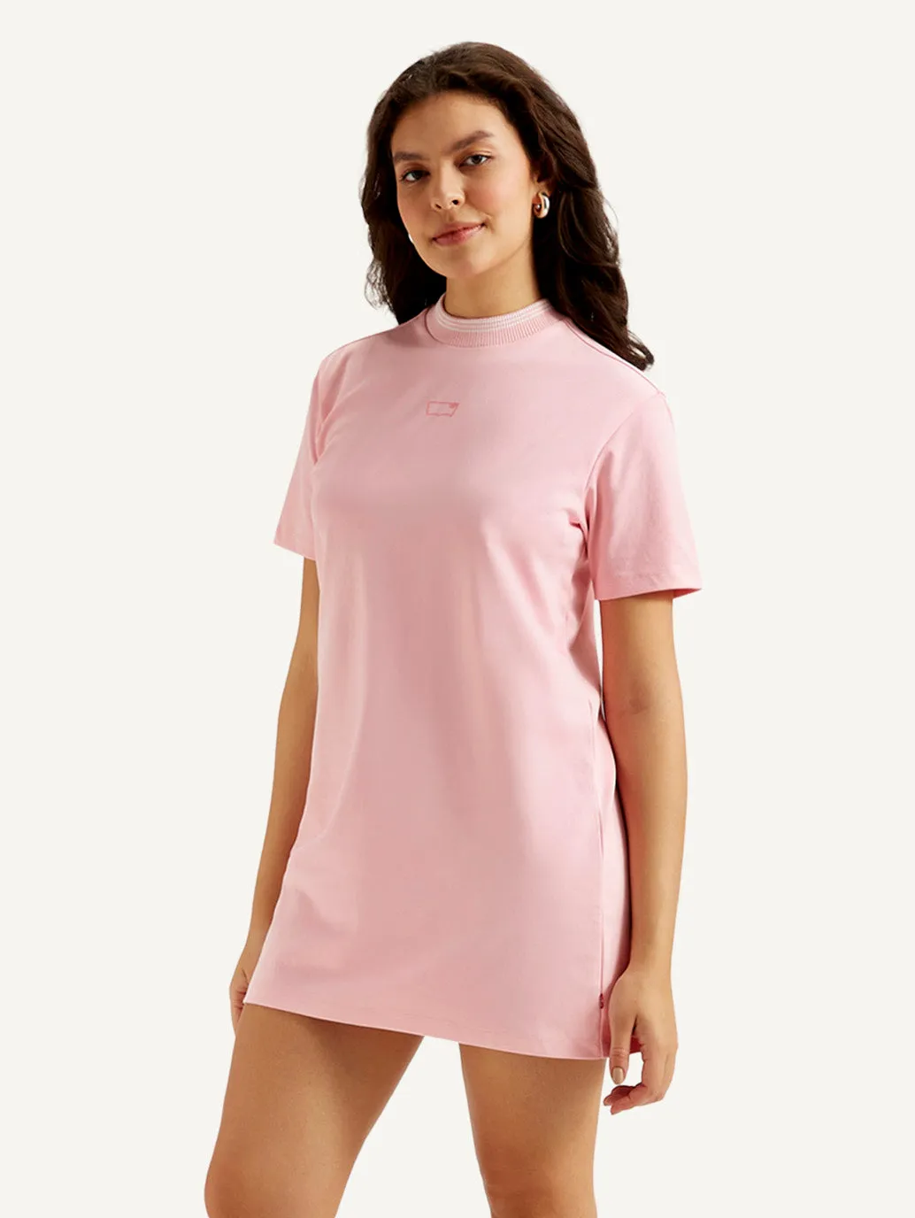 Women's Solid Light Pink Collar Neck Dress