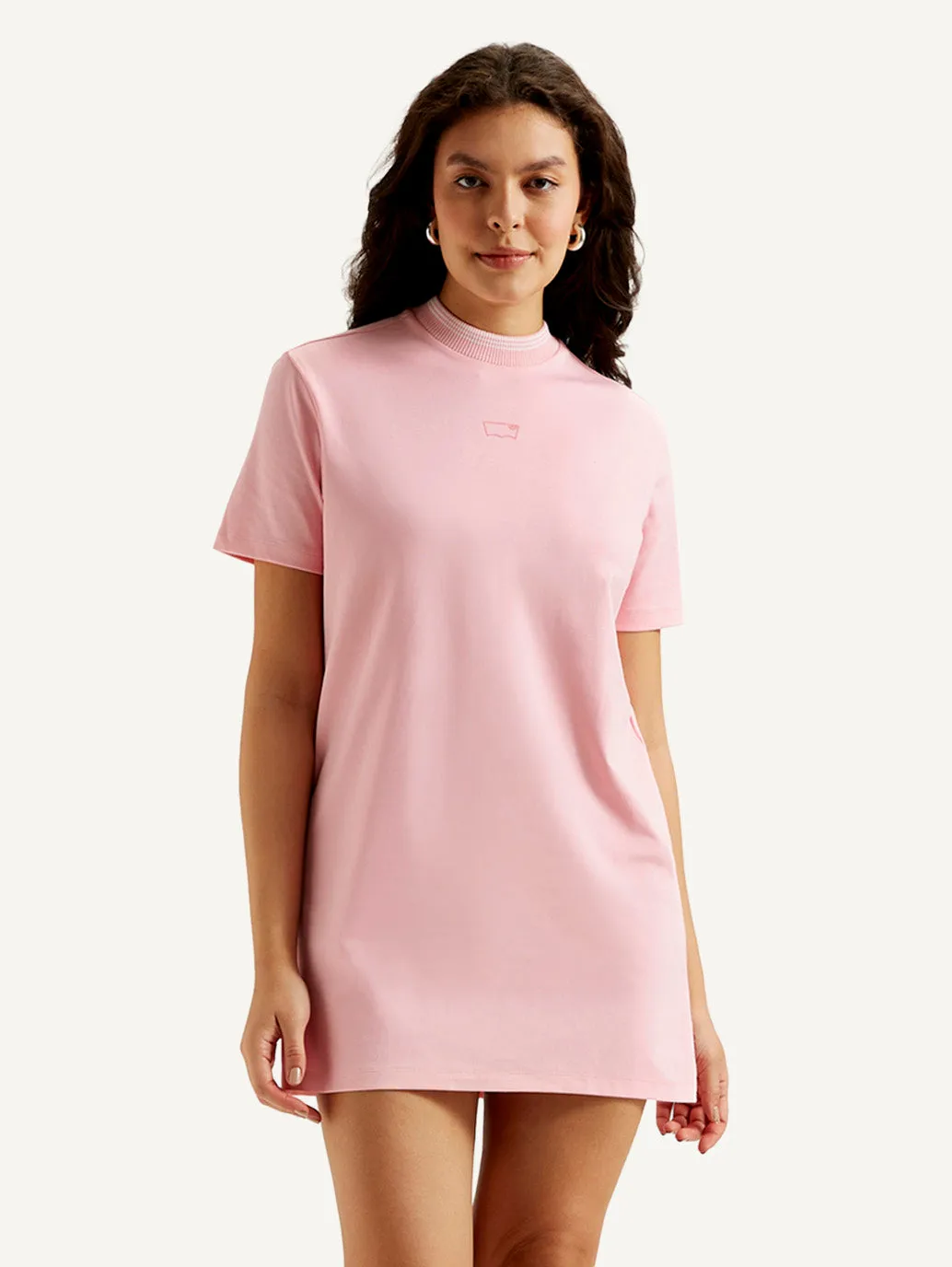Women's Solid Light Pink Collar Neck Dress