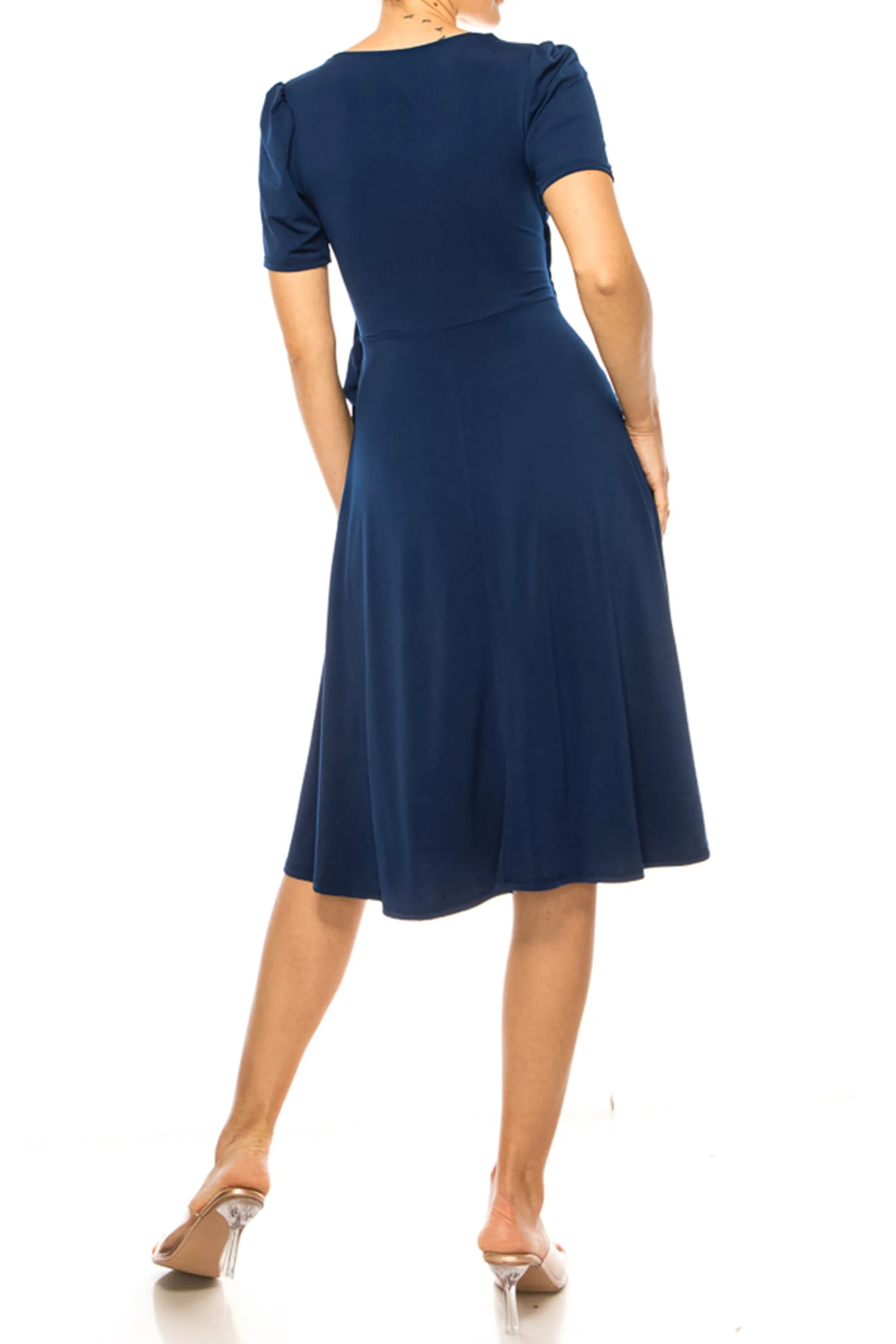 Women's Stylish Solid Faux Wrap Dress with Deep V-Neck