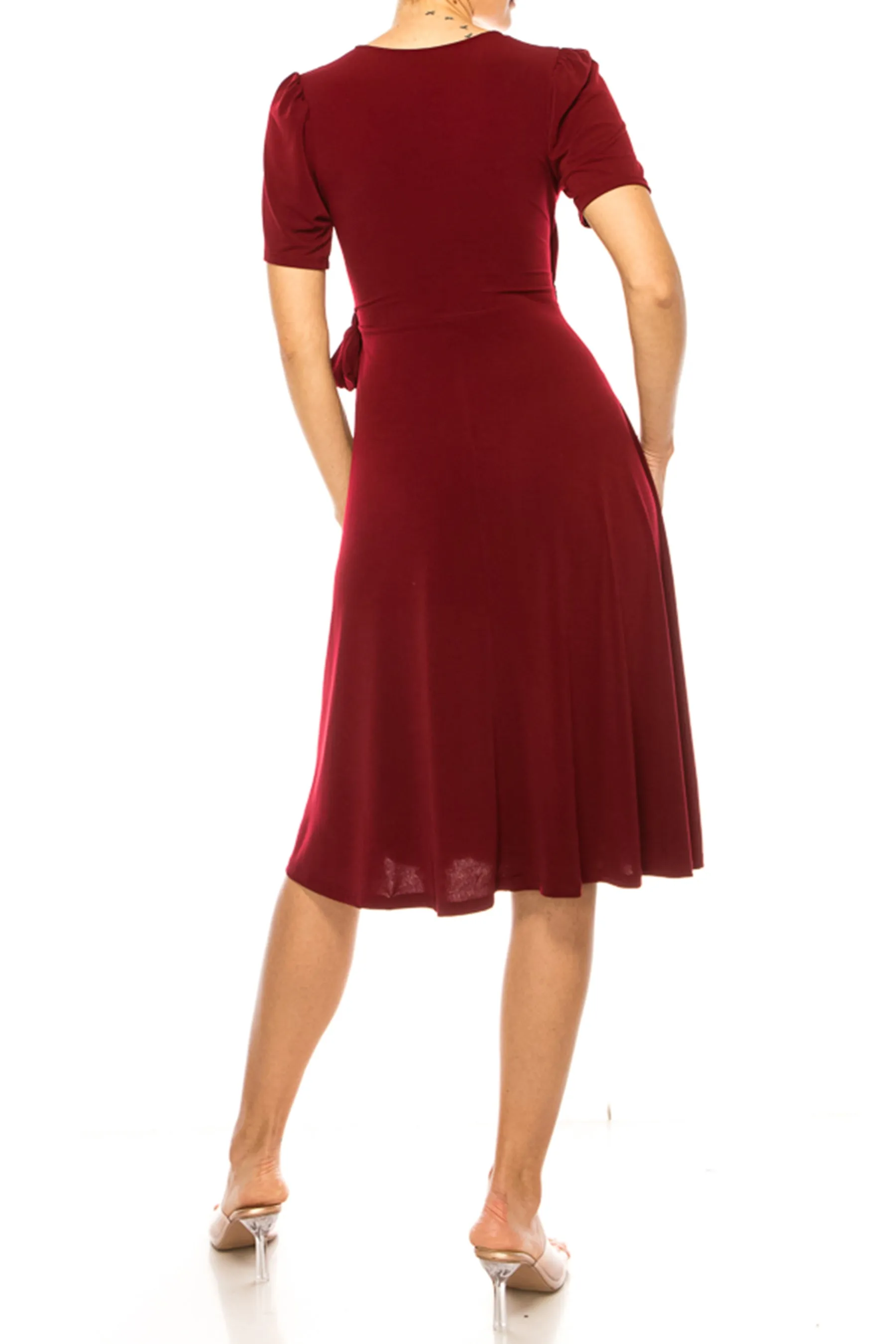 Women's Stylish Solid Faux Wrap Dress with Deep V-Neck