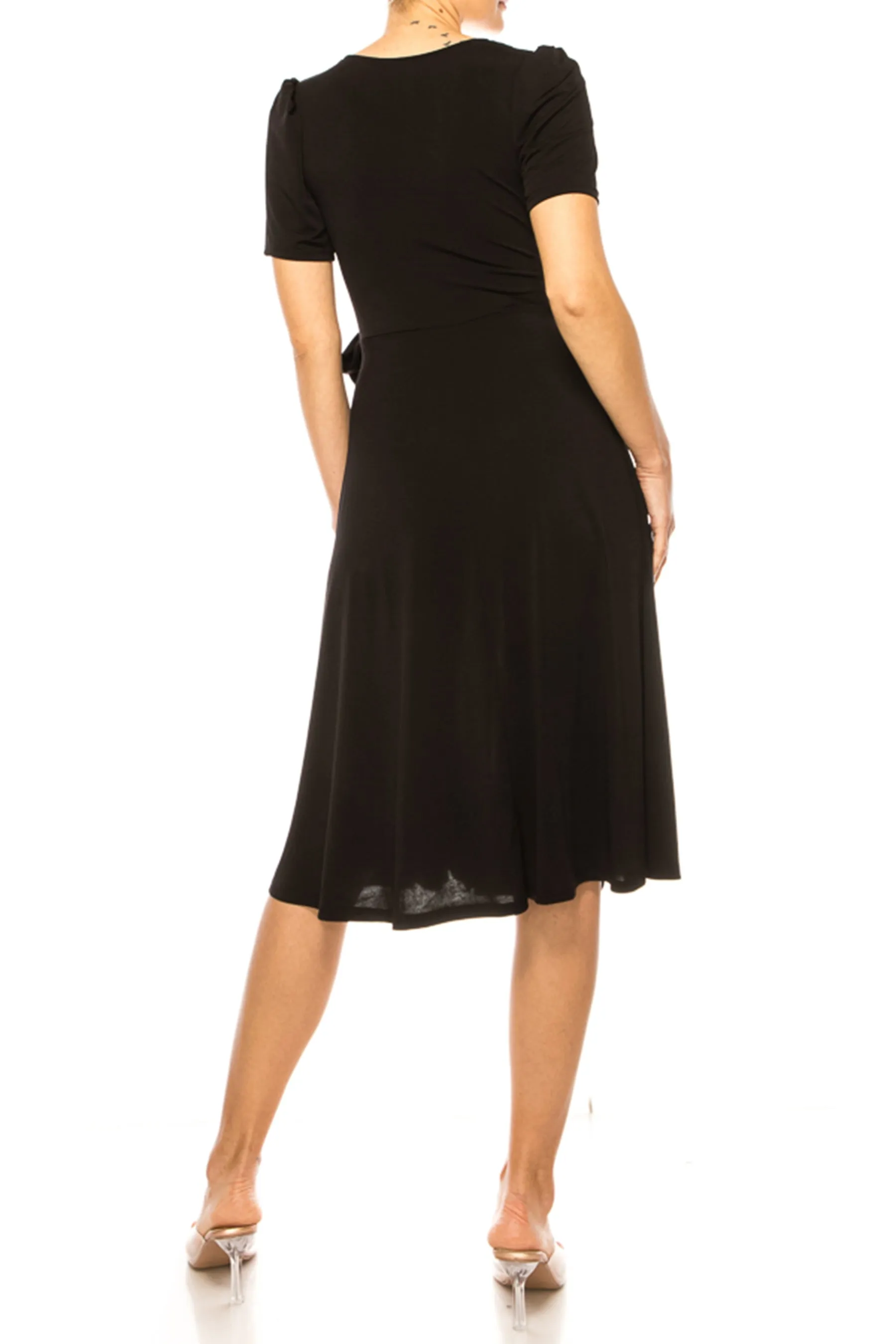 Women's Stylish Solid Faux Wrap Dress with Deep V-Neck