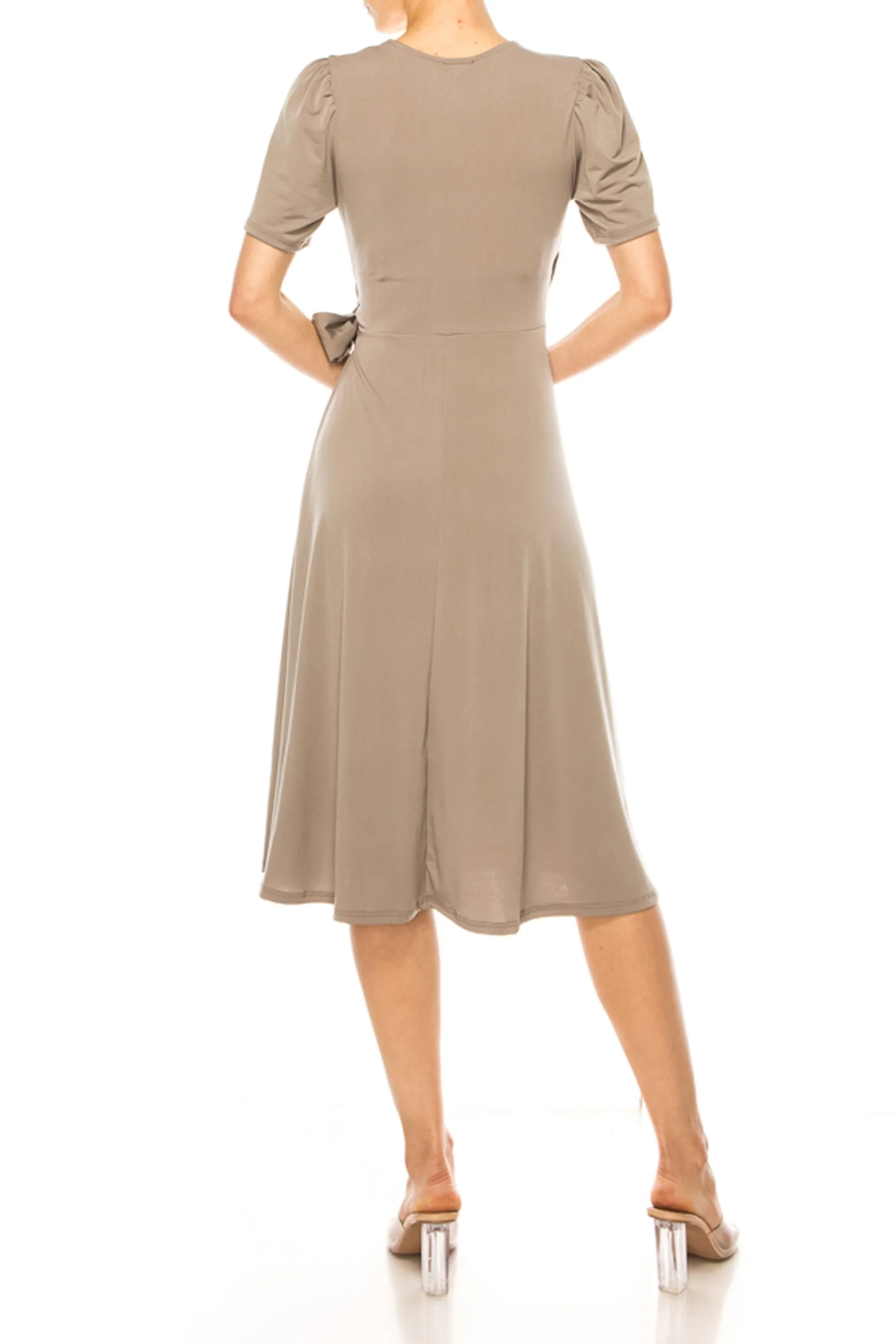 Women's Stylish Solid Faux Wrap Dress with Deep V-Neck
