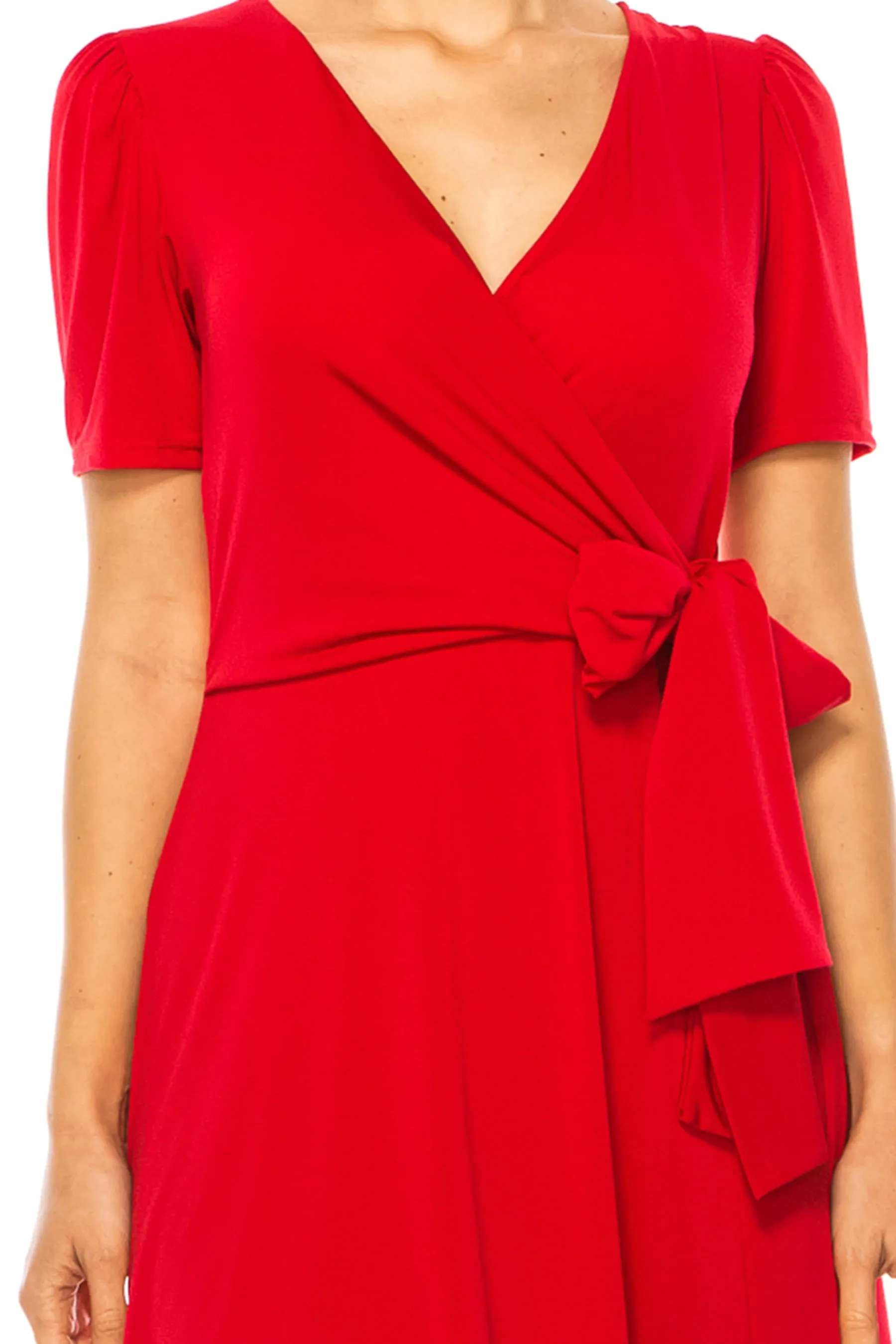 Women's Stylish Solid Faux Wrap Dress with Deep V-Neck