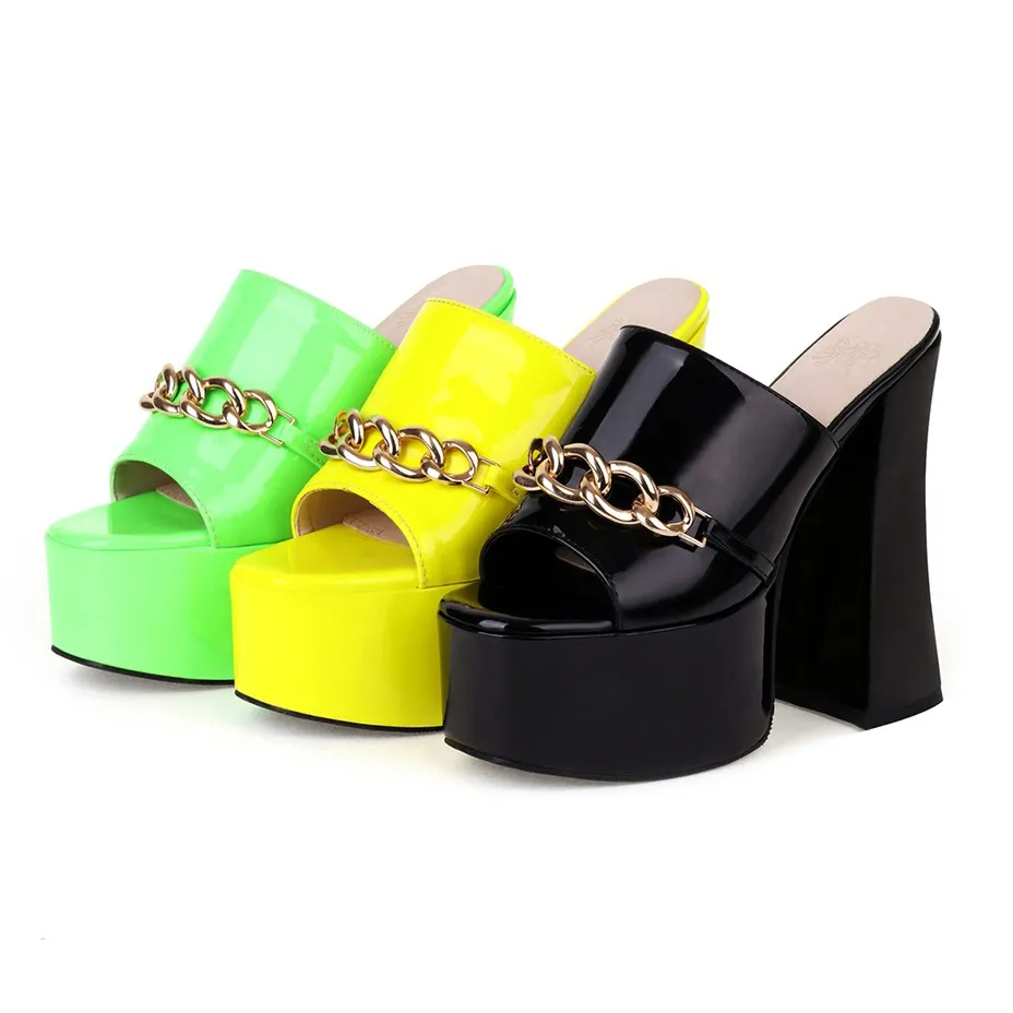 Women's Summer Peep-Toe High Heels Slippers / Sexy Platform Party Shoes With Chain