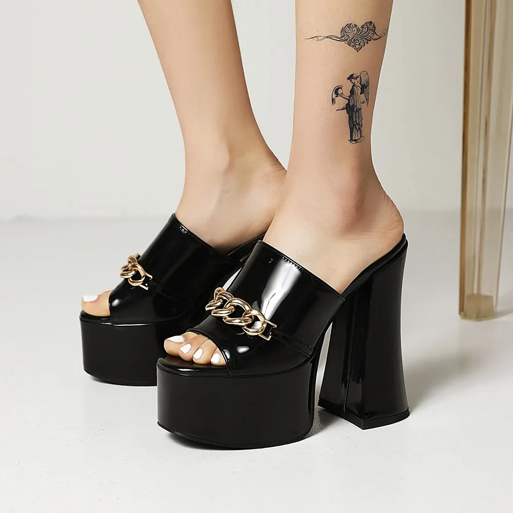 Women's Summer Peep-Toe High Heels Slippers / Sexy Platform Party Shoes With Chain