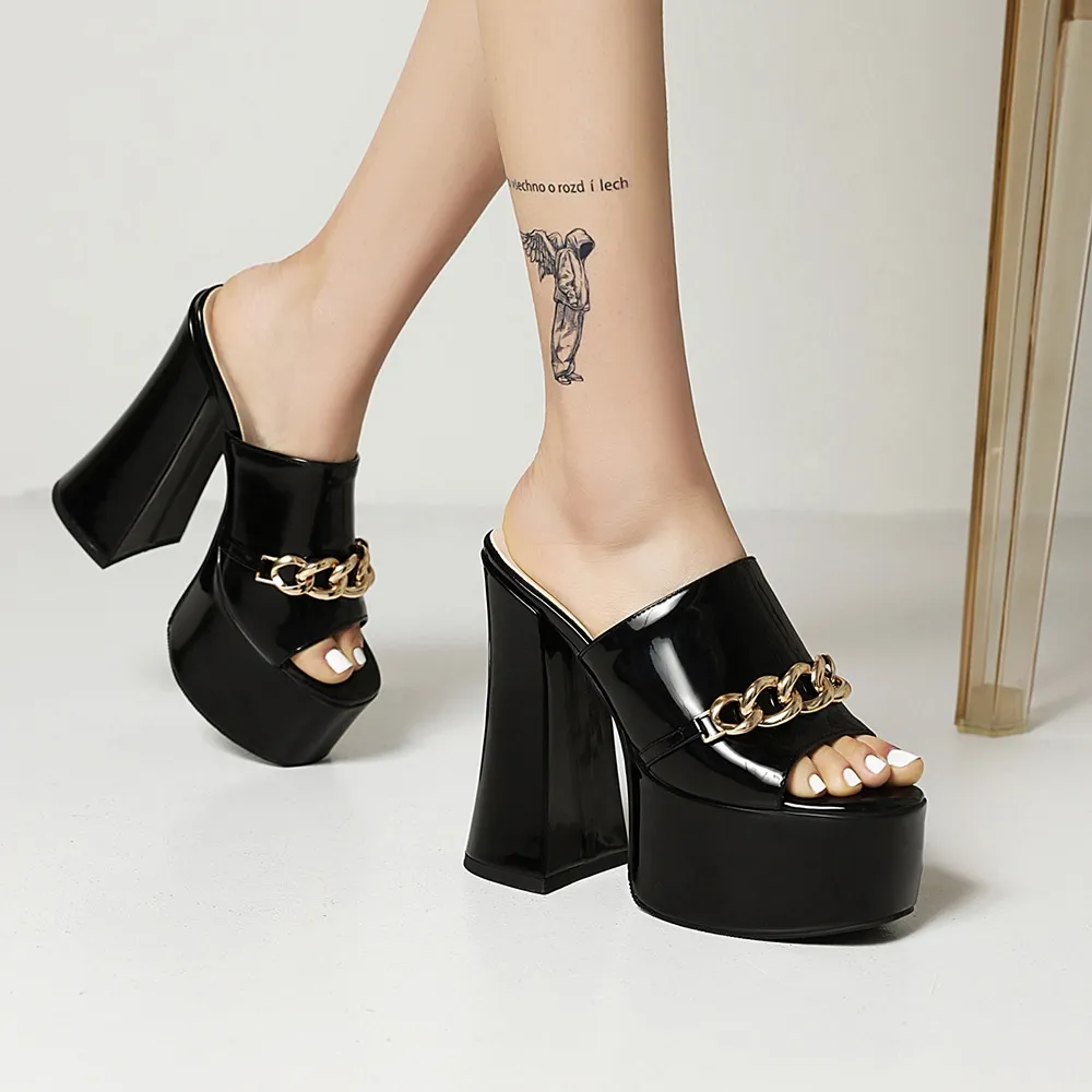 Women's Summer Peep-Toe High Heels Slippers / Sexy Platform Party Shoes With Chain