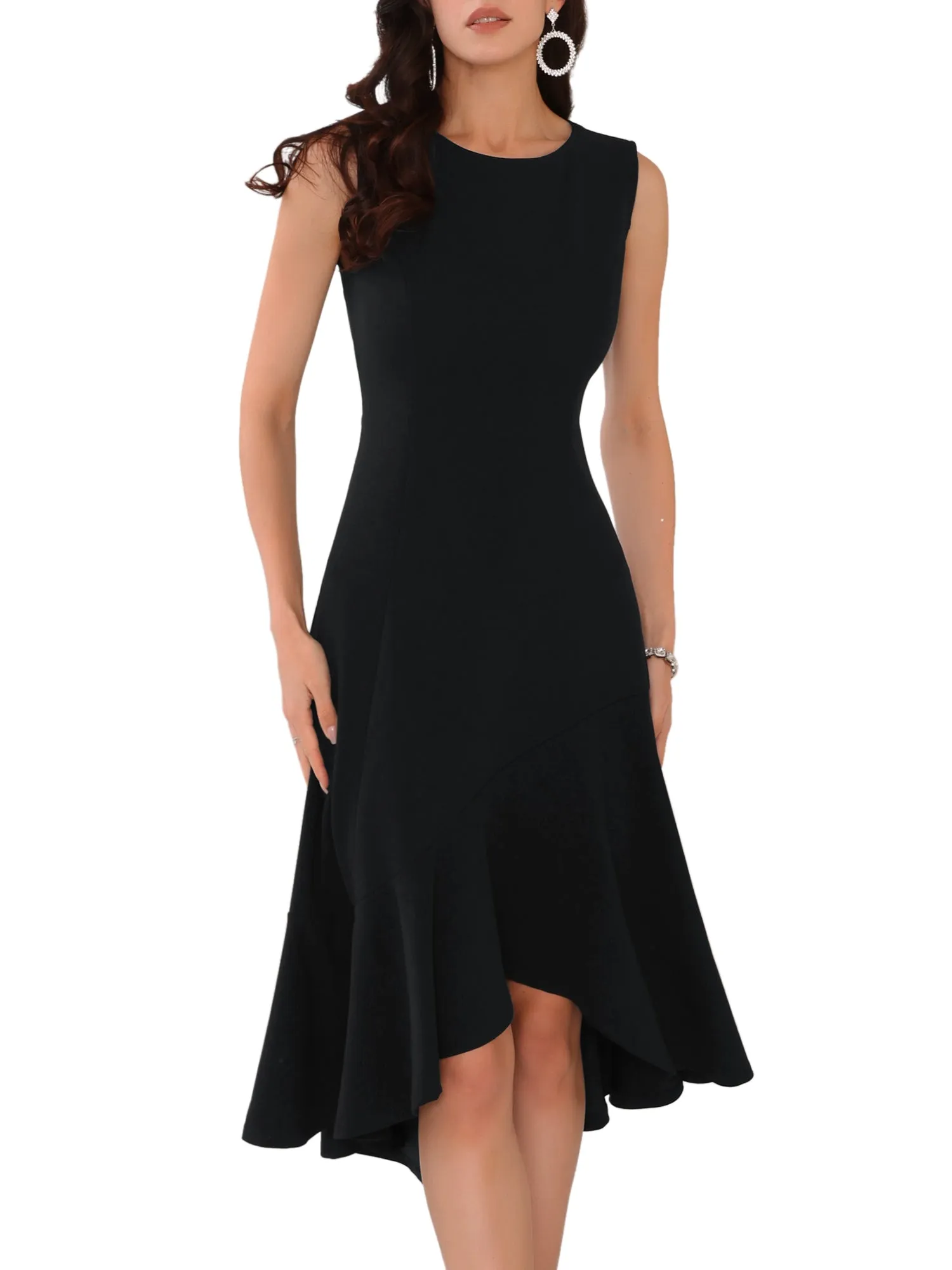Women's Tank Dress Sleeveless Ruffle Hem Cocktail Midi Dresses