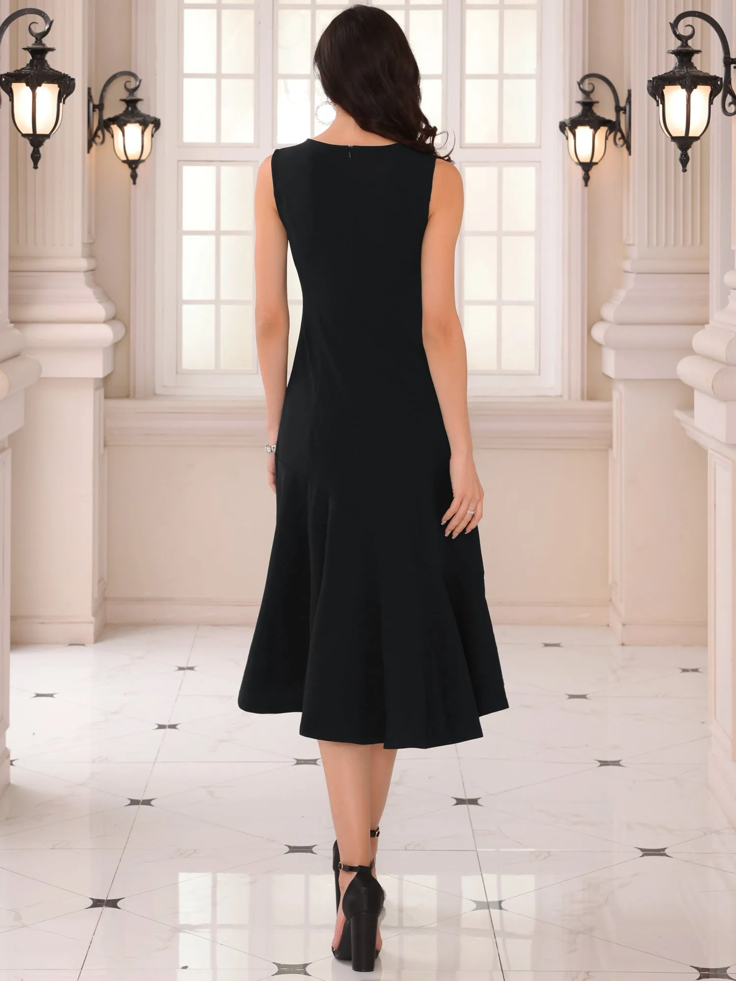 Women's Tank Dress Sleeveless Ruffle Hem Cocktail Midi Dresses