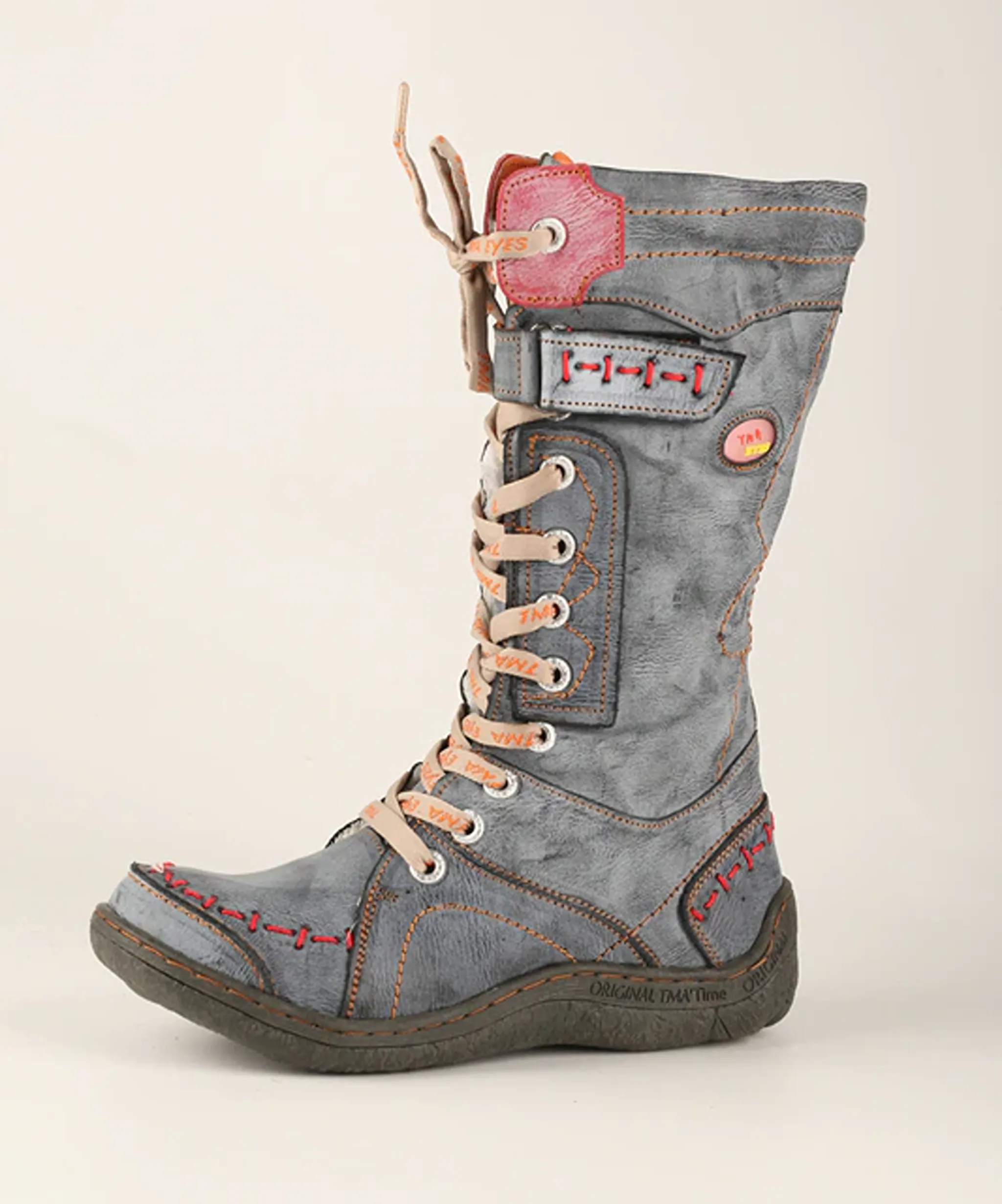 Women's Washed Leather Hand Stitched Single Strap Mid Calf Boots